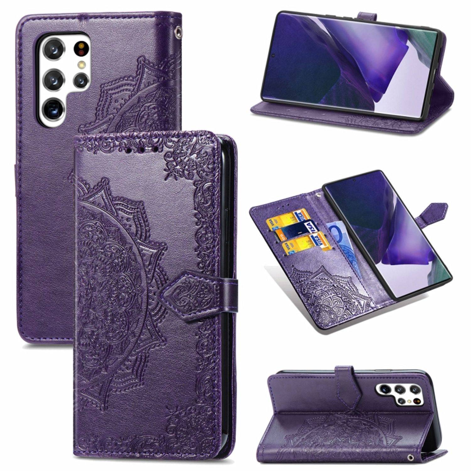 Hülle kompatibel mit Samsung Galaxy S22 Ultra 5G Kunstleder Handyhülle - Handy Case Violett