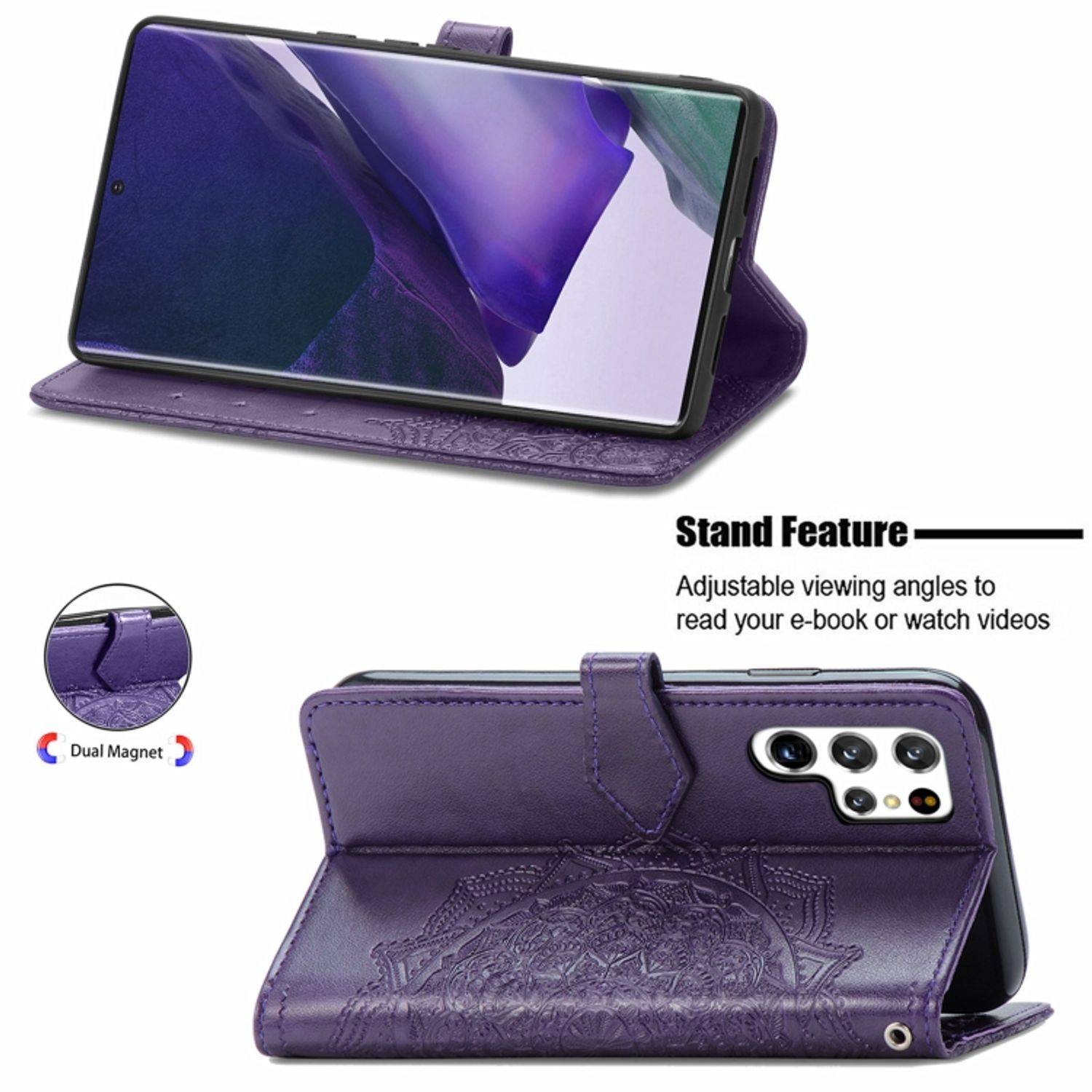 Hülle kompatibel mit Samsung Galaxy S22 Ultra 5G Kunstleder Handyhülle - Handy Case Violett