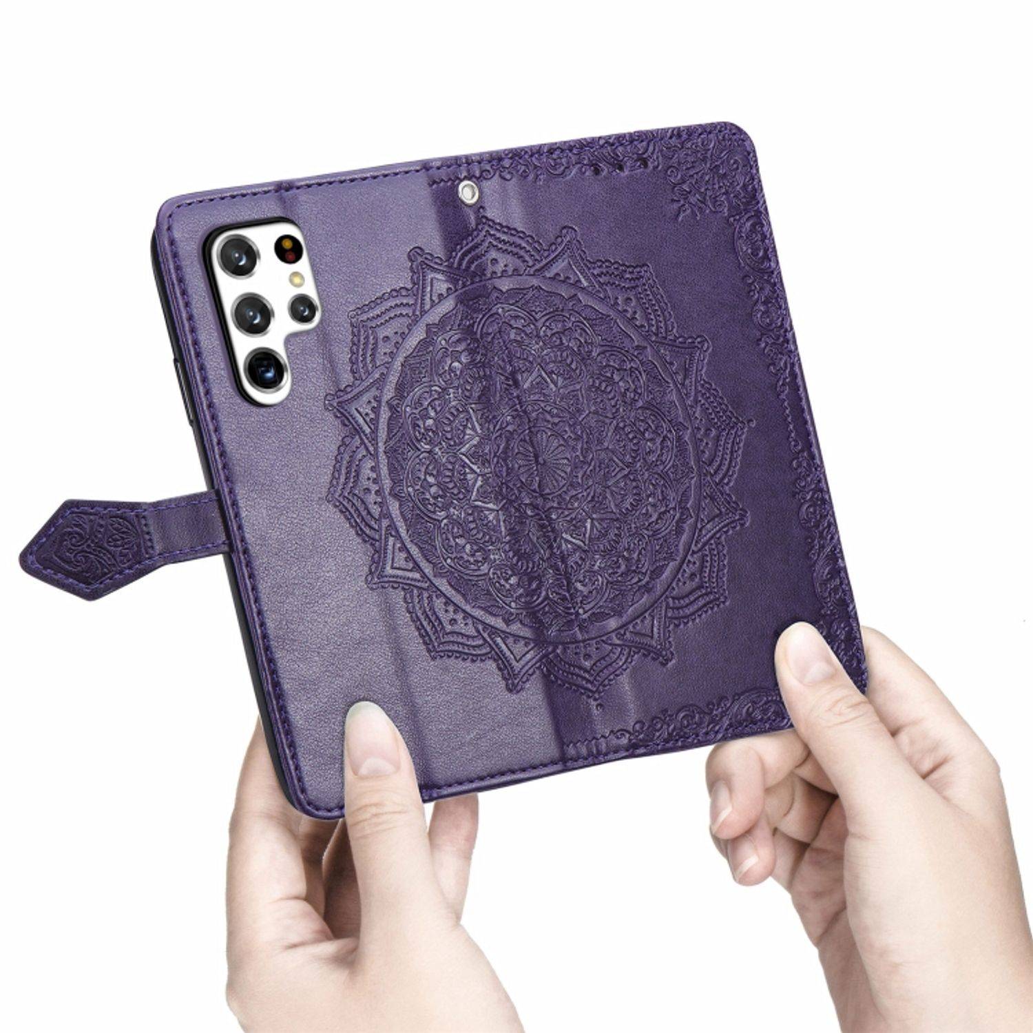 Hülle kompatibel mit Samsung Galaxy S22 Ultra 5G Kunstleder Handyhülle - Handy Case Violett
