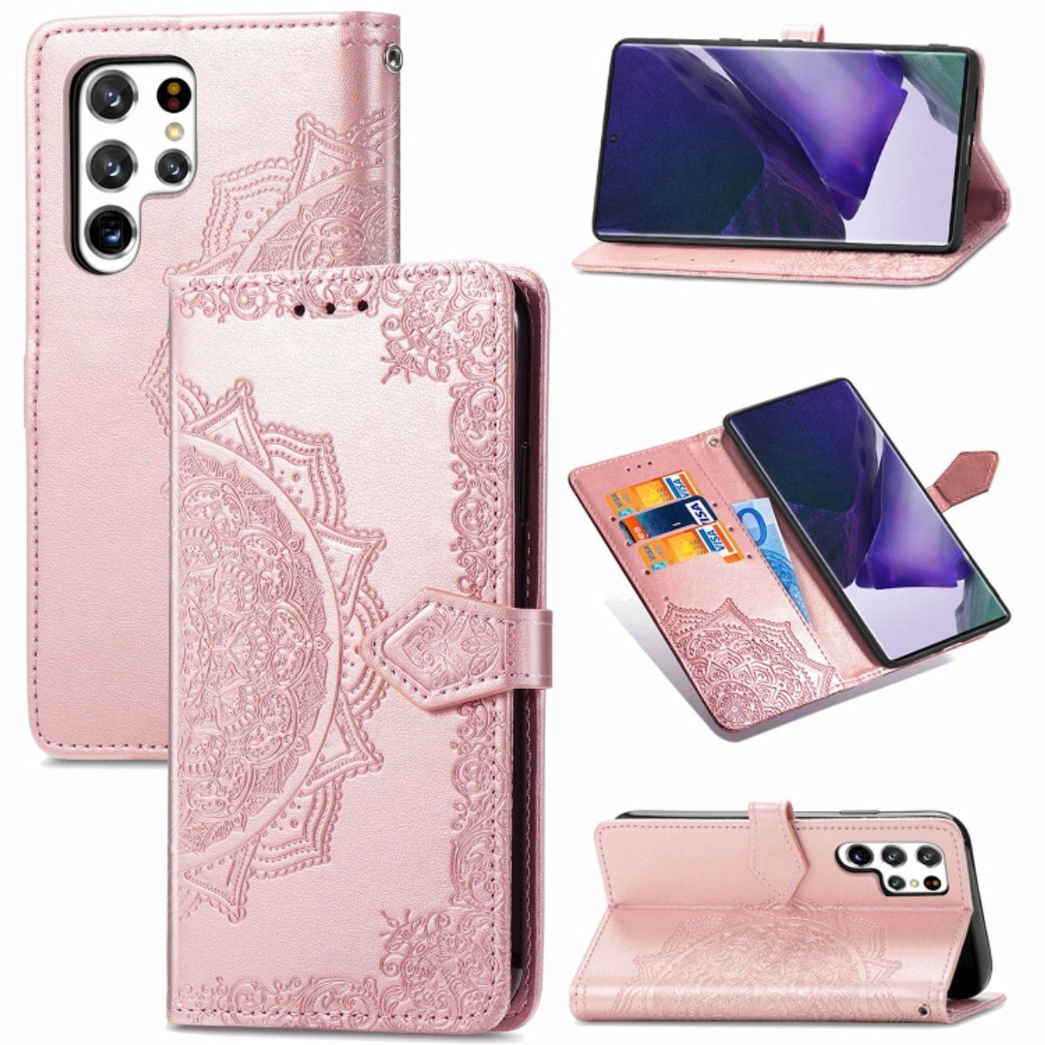 Hülle kompatibel mit Samsung Galaxy S22 Ultra 5G Kunstleder Handyhülle - Handy Case Rose Gold