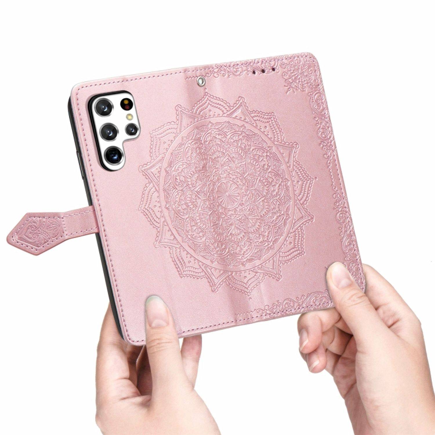 Hülle kompatibel mit Samsung Galaxy S22 Ultra 5G Kunstleder Handyhülle - Handy Case Rose Gold