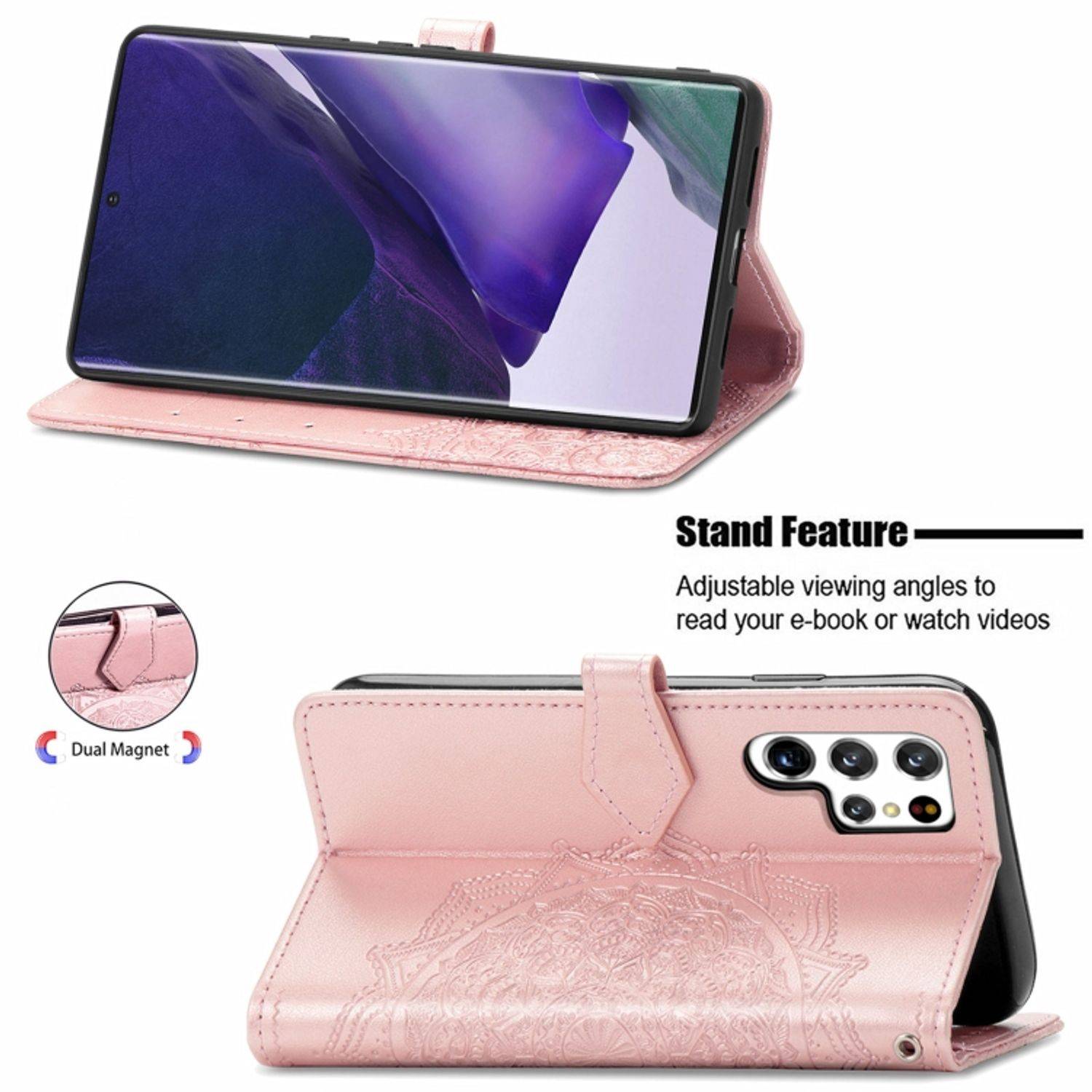Hülle kompatibel mit Samsung Galaxy S22 Ultra 5G Kunstleder Handyhülle - Handy Case Rose Gold