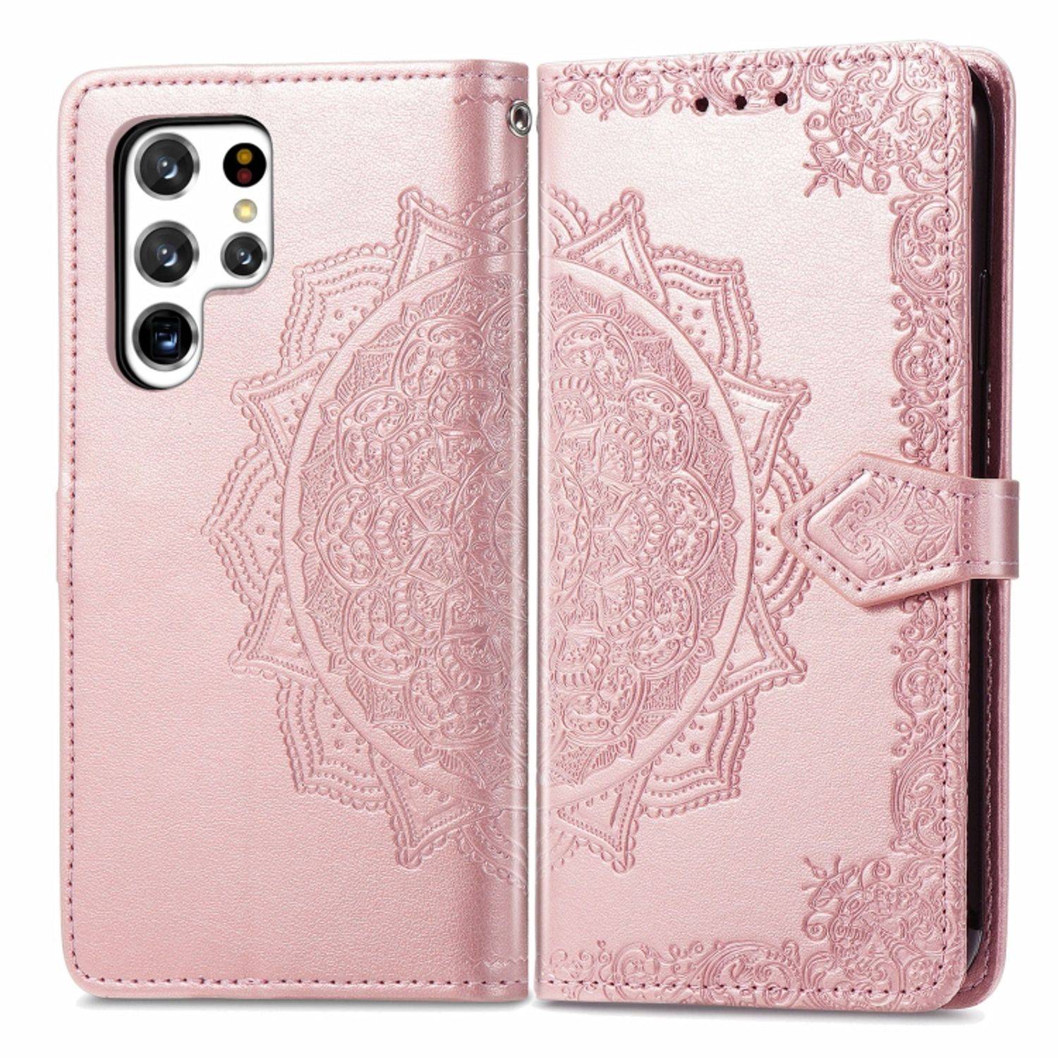Hülle kompatibel mit Samsung Galaxy S22 Ultra 5G Kunstleder Handyhülle - Handy Case Rose Gold
