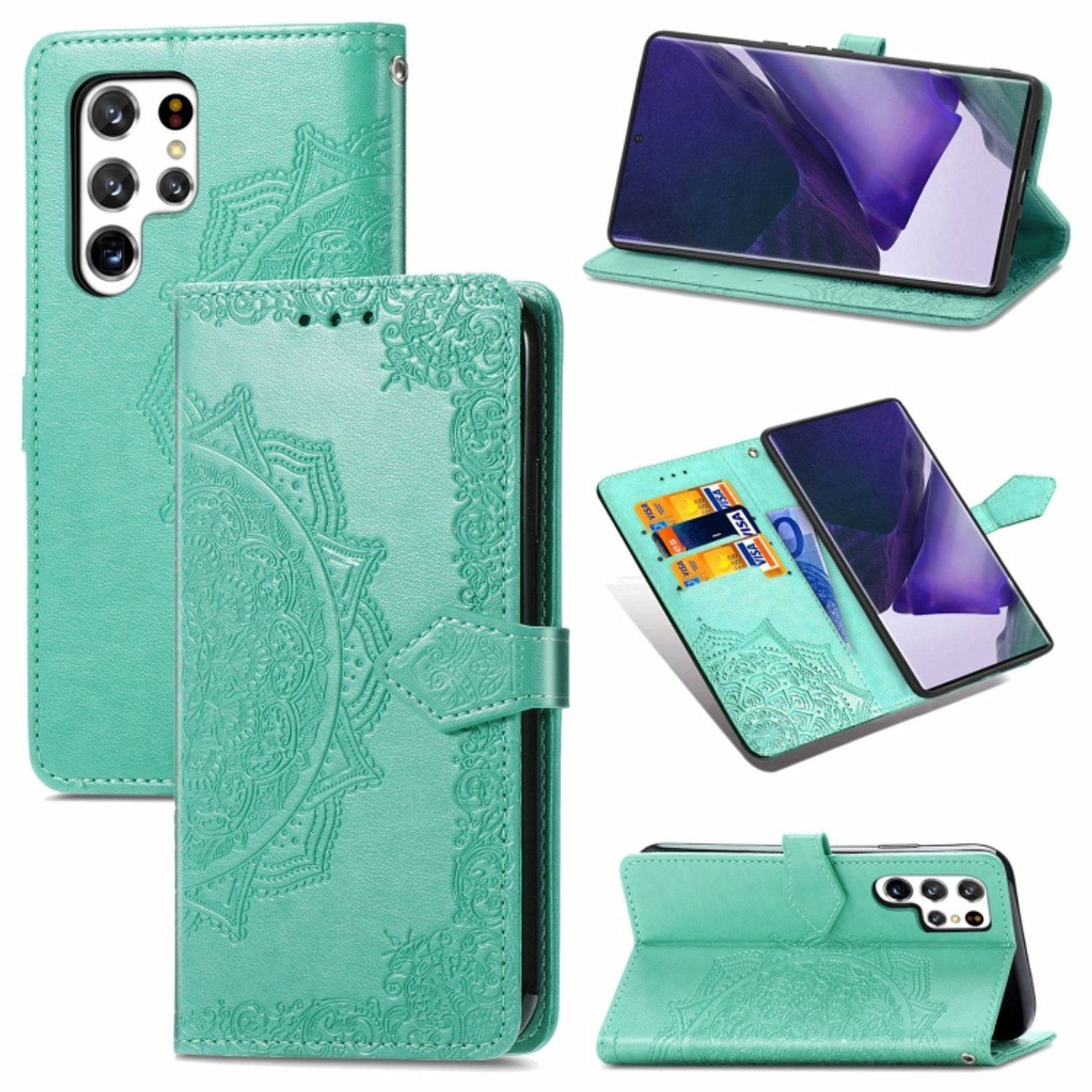 Hülle kompatibel mit Samsung Galaxy S22 Ultra 5G Kunstleder Handyhülle - Handy Case Grün