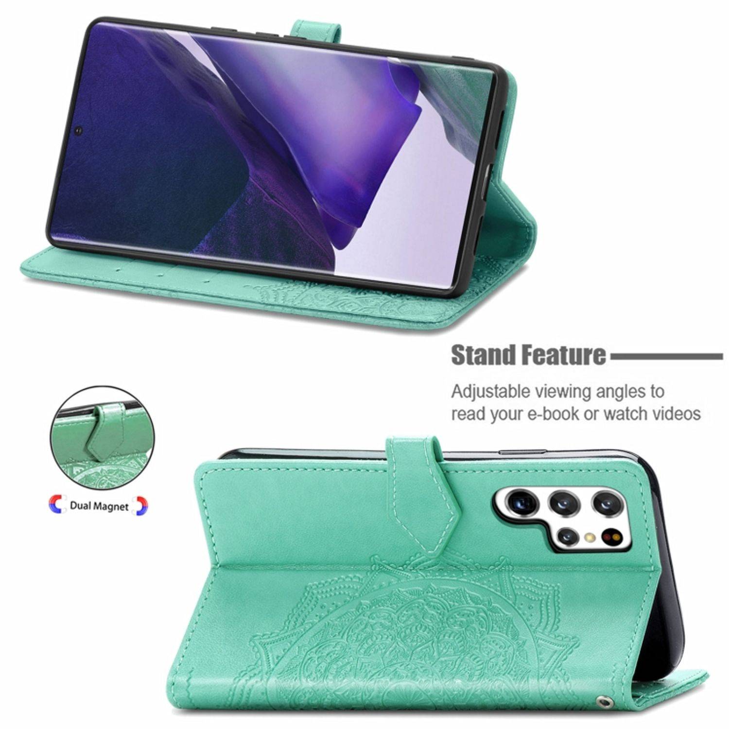 Hülle kompatibel mit Samsung Galaxy S22 Ultra 5G Kunstleder Handyhülle - Handy Case Grün