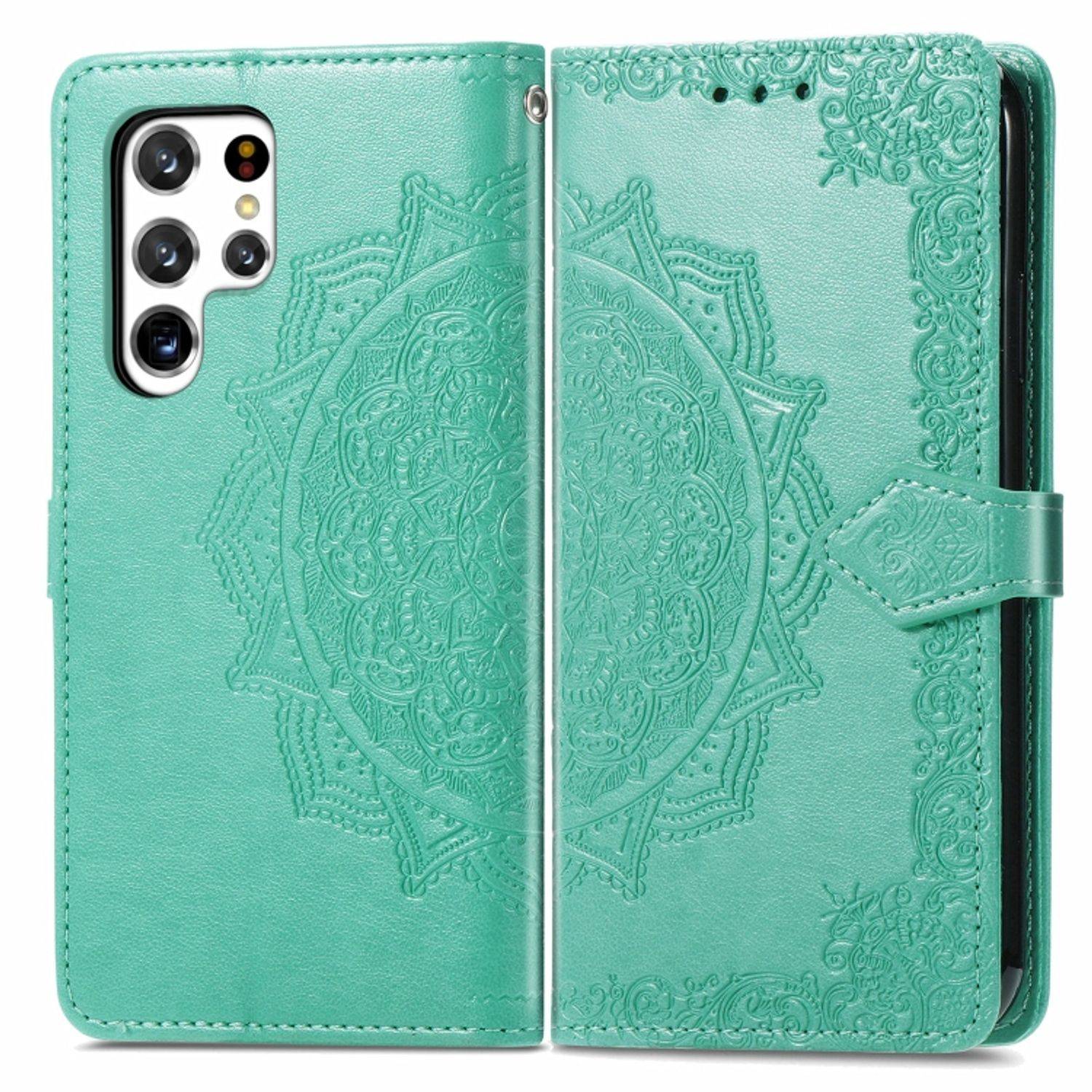 Hülle kompatibel mit Samsung Galaxy S22 Ultra 5G Kunstleder Handyhülle - Handy Case Grün