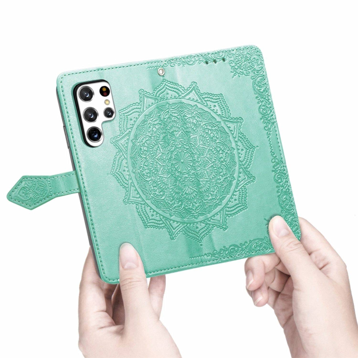 Hülle kompatibel mit Samsung Galaxy S22 Ultra 5G Kunstleder Handyhülle - Handy Case Grün