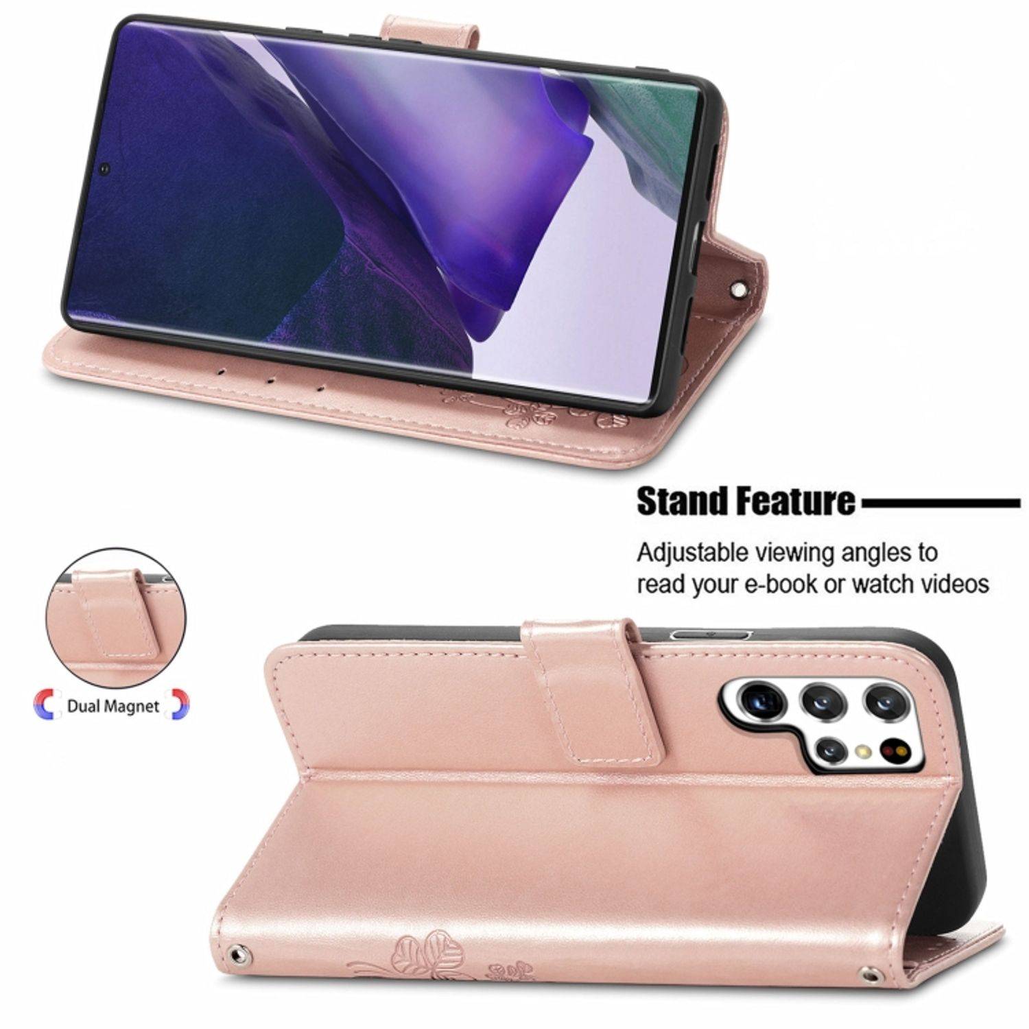 Hülle kompatibel mit Samsung Galaxy S22 Ultra 5G Kunstleder Handyhülle - Handy Case Rose Gold