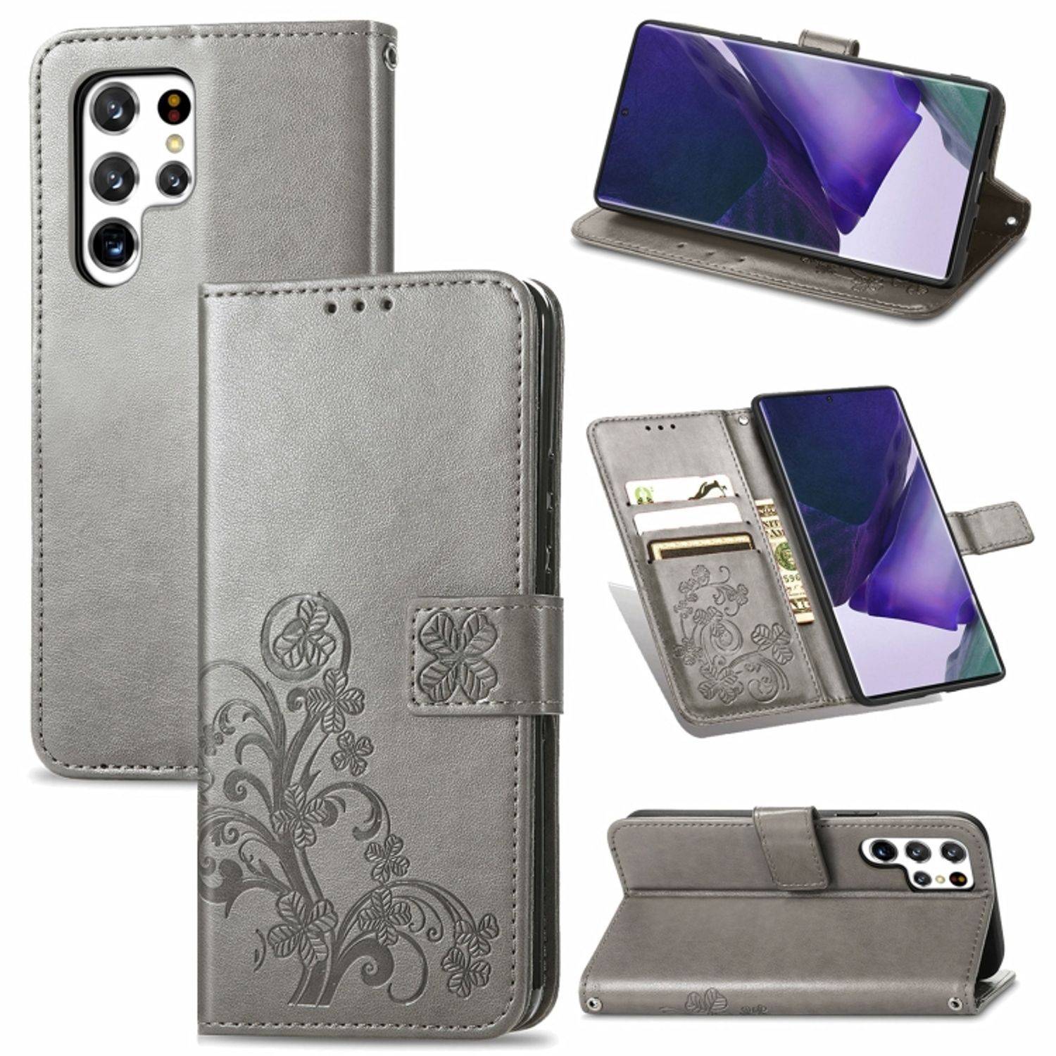 Hülle kompatibel mit Samsung Galaxy S22 Ultra 5G Kunstleder Handyhülle - Handy Case Grau