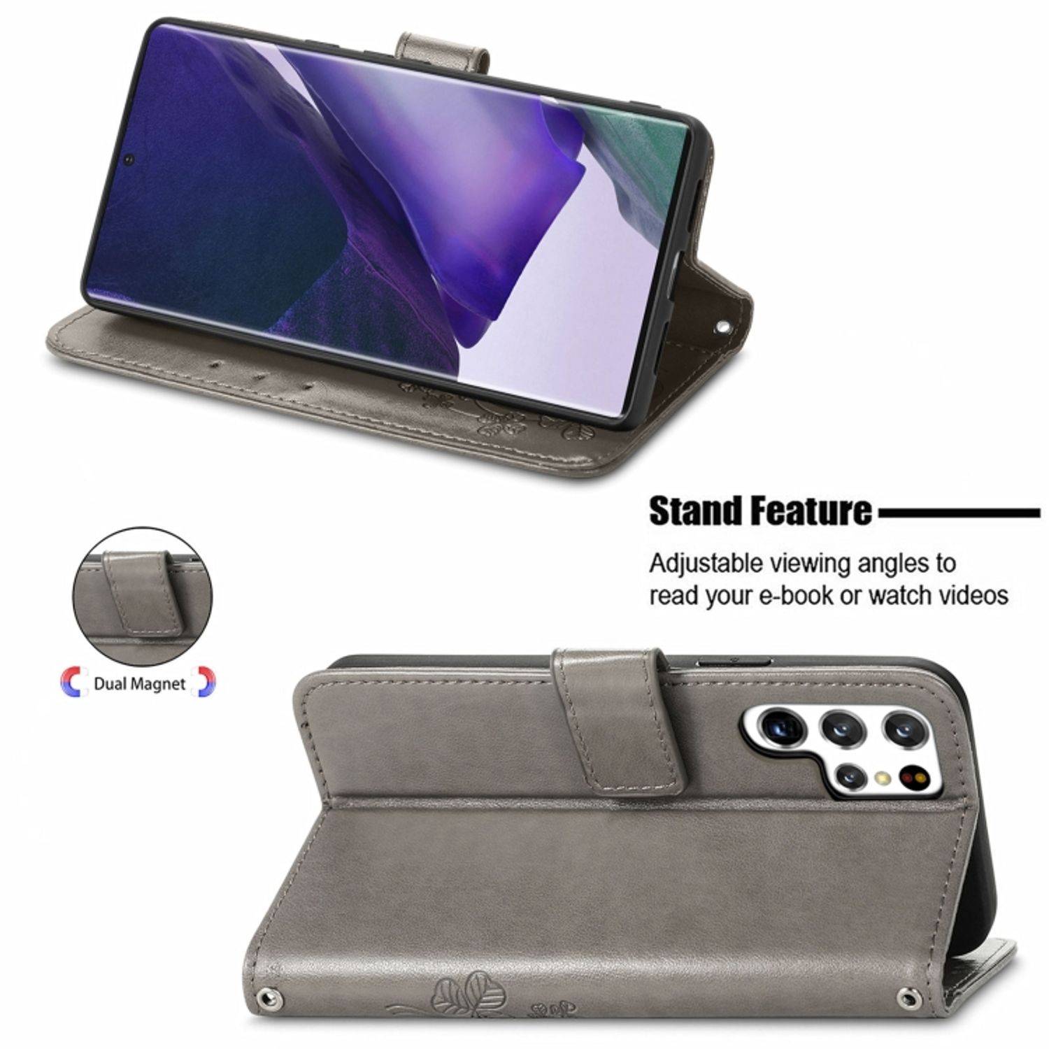 Hülle kompatibel mit Samsung Galaxy S22 Ultra 5G Kunstleder Handyhülle - Handy Case Grau