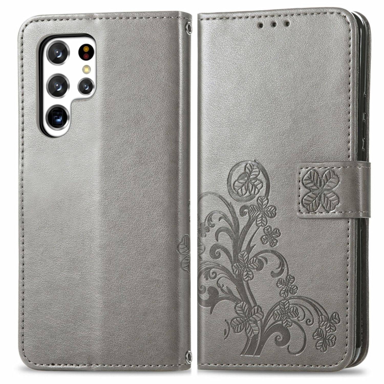 Hülle kompatibel mit Samsung Galaxy S22 Ultra 5G Kunstleder Handyhülle - Handy Case Grau