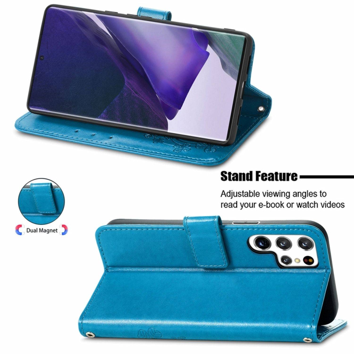 Hülle kompatibel mit Samsung Galaxy S22 Ultra 5G Kunstleder Handyhülle - Handy Case Blau