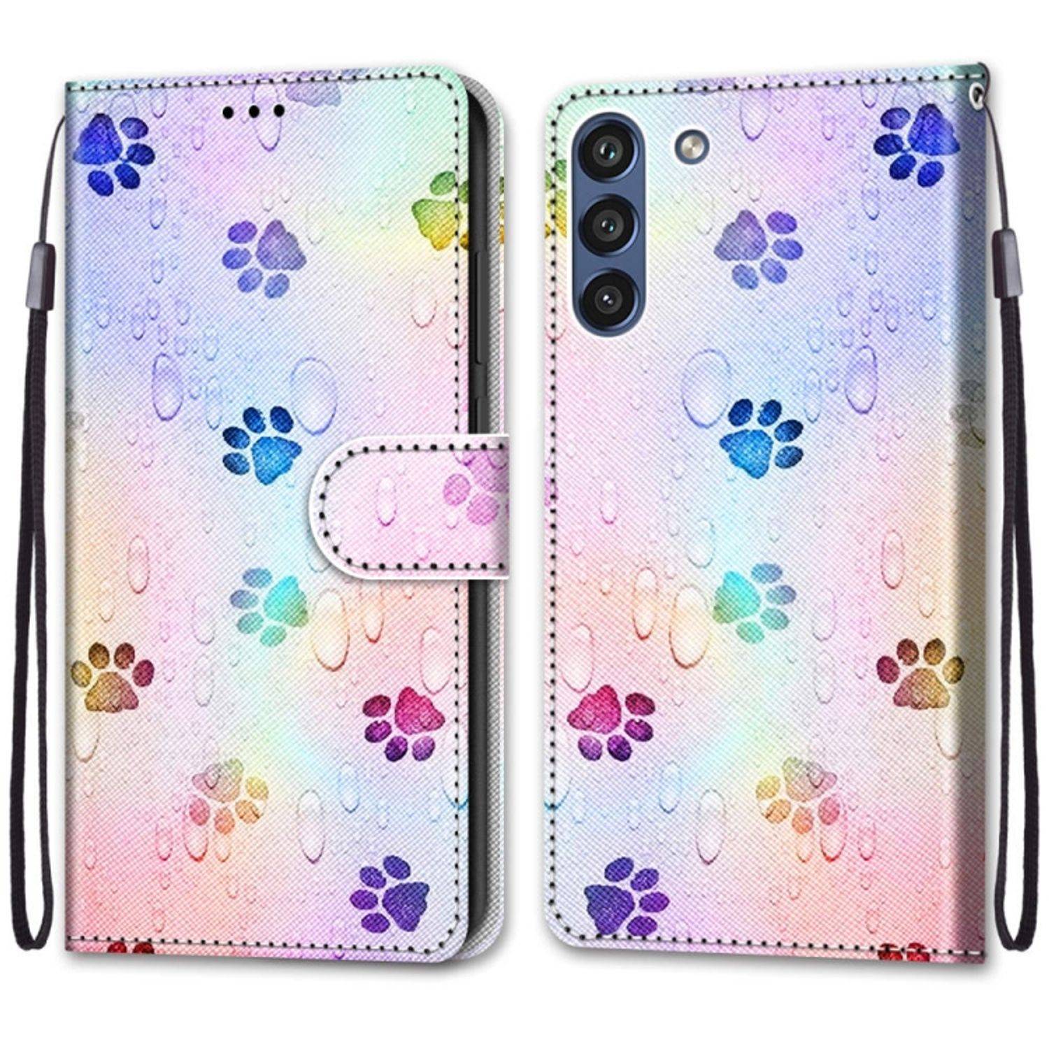 Hülle kompatibel mit Samsung Galaxy S21 FE Kunstleder Handyhülle - Handy Case Fußabdruck Wassertropfen