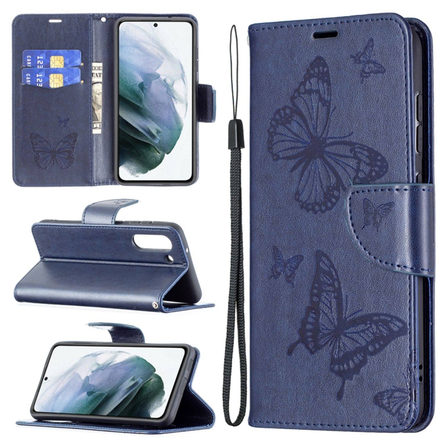 Hülle kompatibel mit Samsung Galaxy S21 FE Kunstleder Handyhülle - Handy Case Dunkelblau