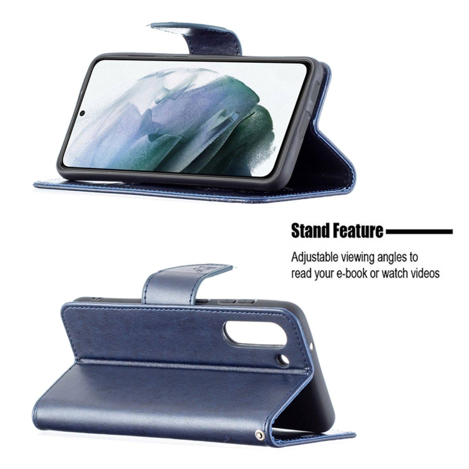 Hülle kompatibel mit Samsung Galaxy S21 FE Kunstleder Handyhülle - Handy Case Dunkelblau