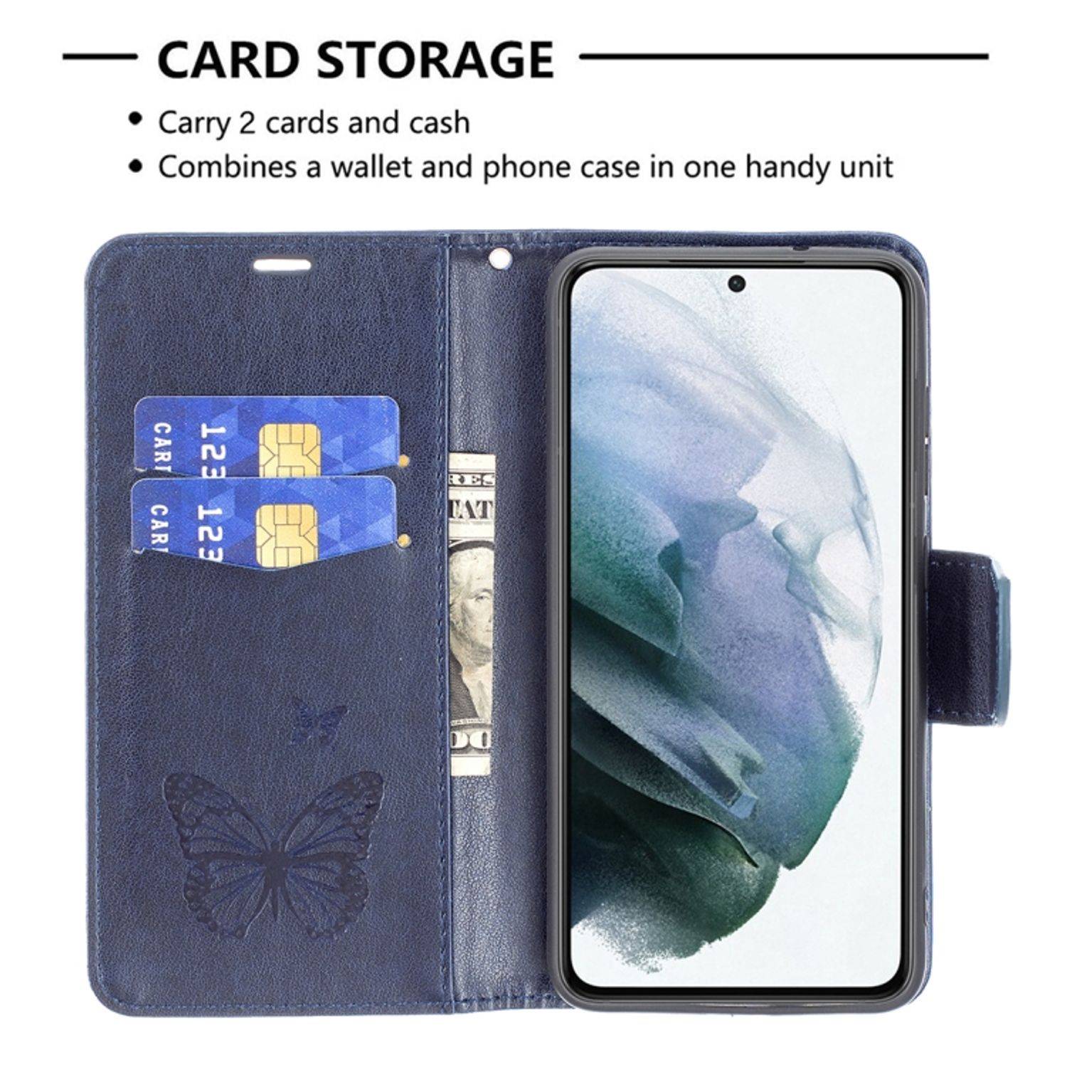 Hülle kompatibel mit Samsung Galaxy S21 FE Kunstleder Handyhülle - Handy Case Dunkelblau
