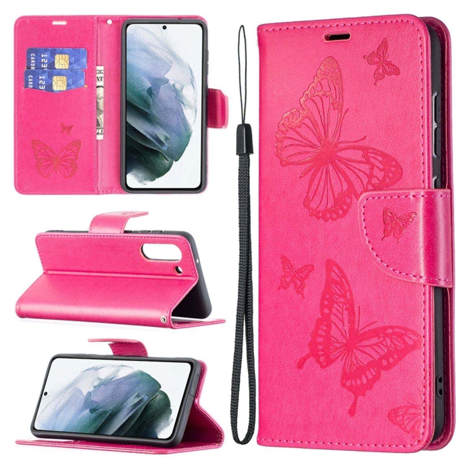 Hülle kompatibel mit Samsung Galaxy S21 FE Kunstleder Handyhülle - Handy Case Rosa