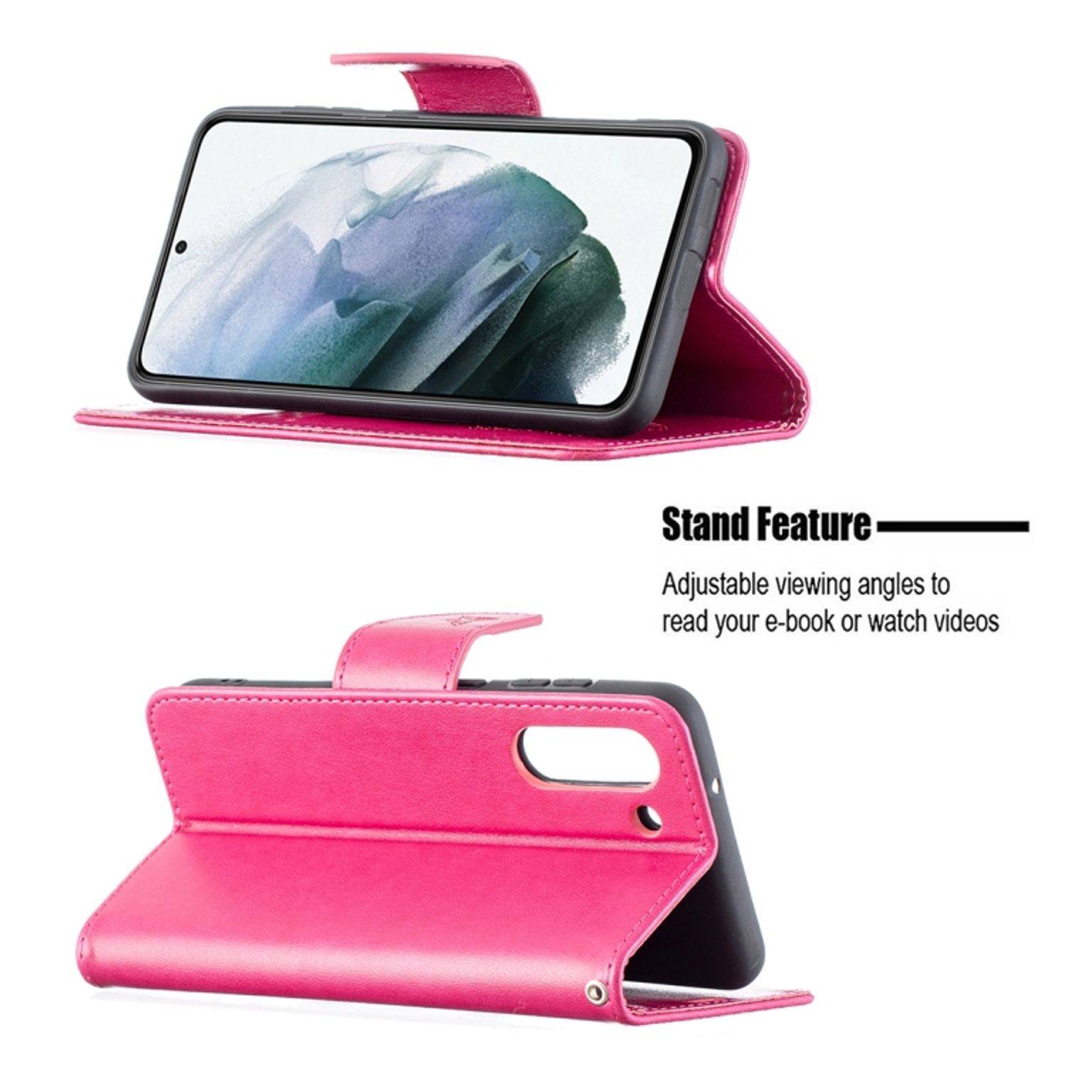 Hülle kompatibel mit Samsung Galaxy S21 FE Kunstleder Handyhülle - Handy Case Rosa