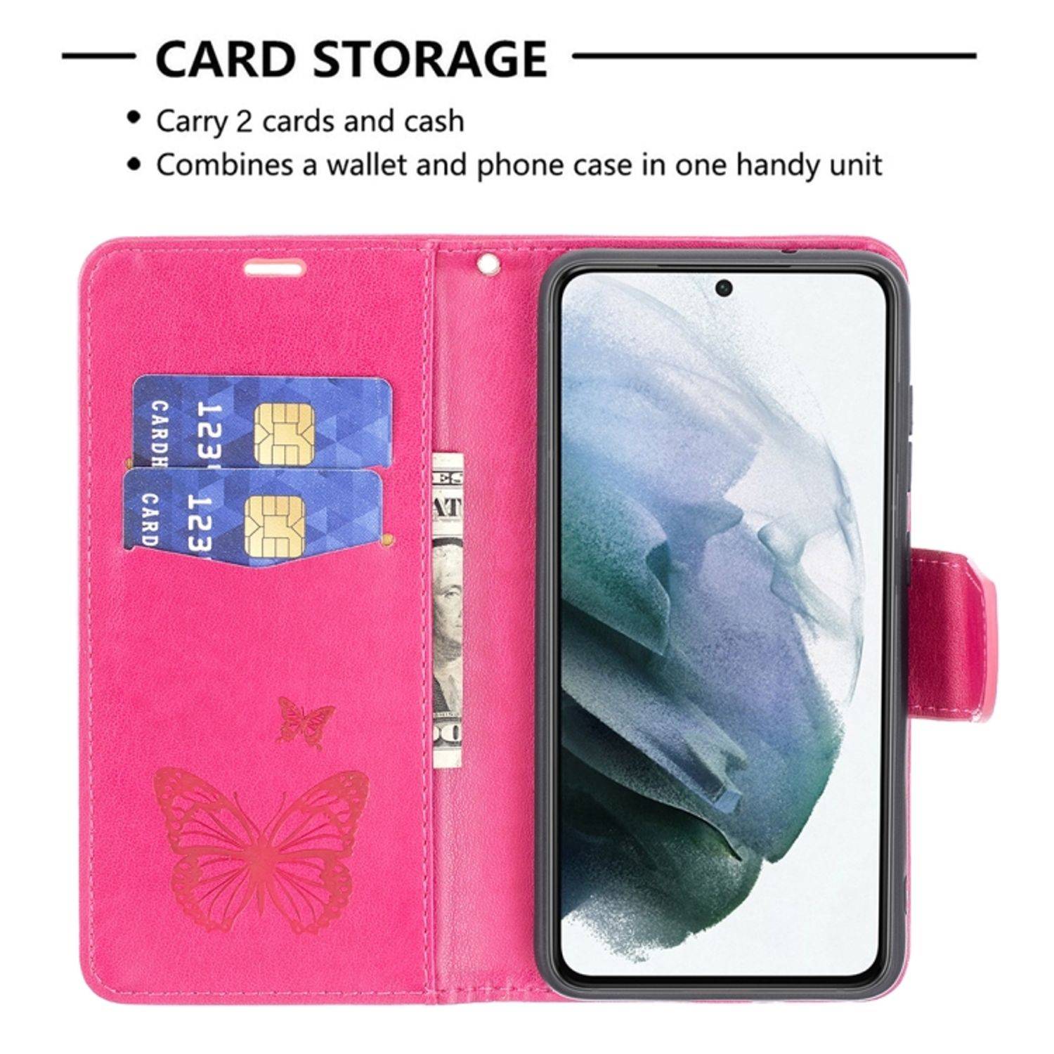 Hülle kompatibel mit Samsung Galaxy S21 FE Kunstleder Handyhülle - Handy Case Rosa