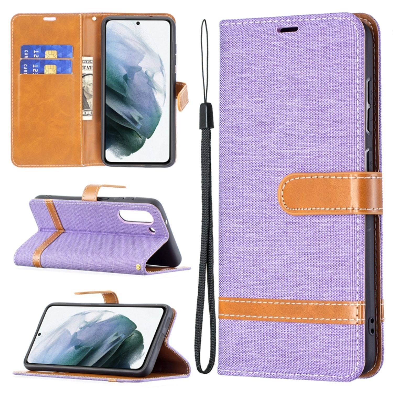 Hülle kompatibel mit Samsung Galaxy S21 FE Kunstleder Handyhülle - Handy Case Lila