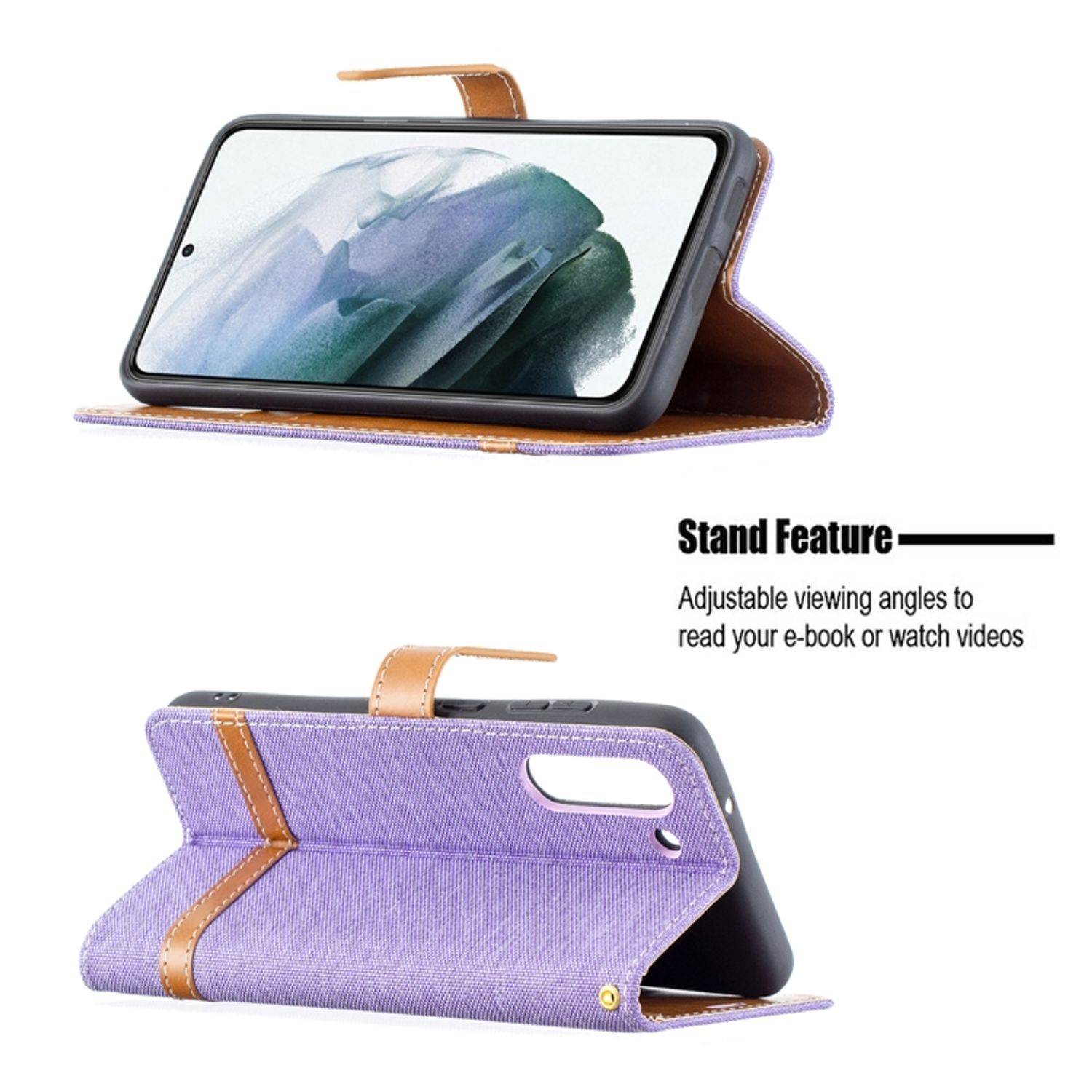 Hülle kompatibel mit Samsung Galaxy S21 FE Kunstleder Handyhülle - Handy Case Lila