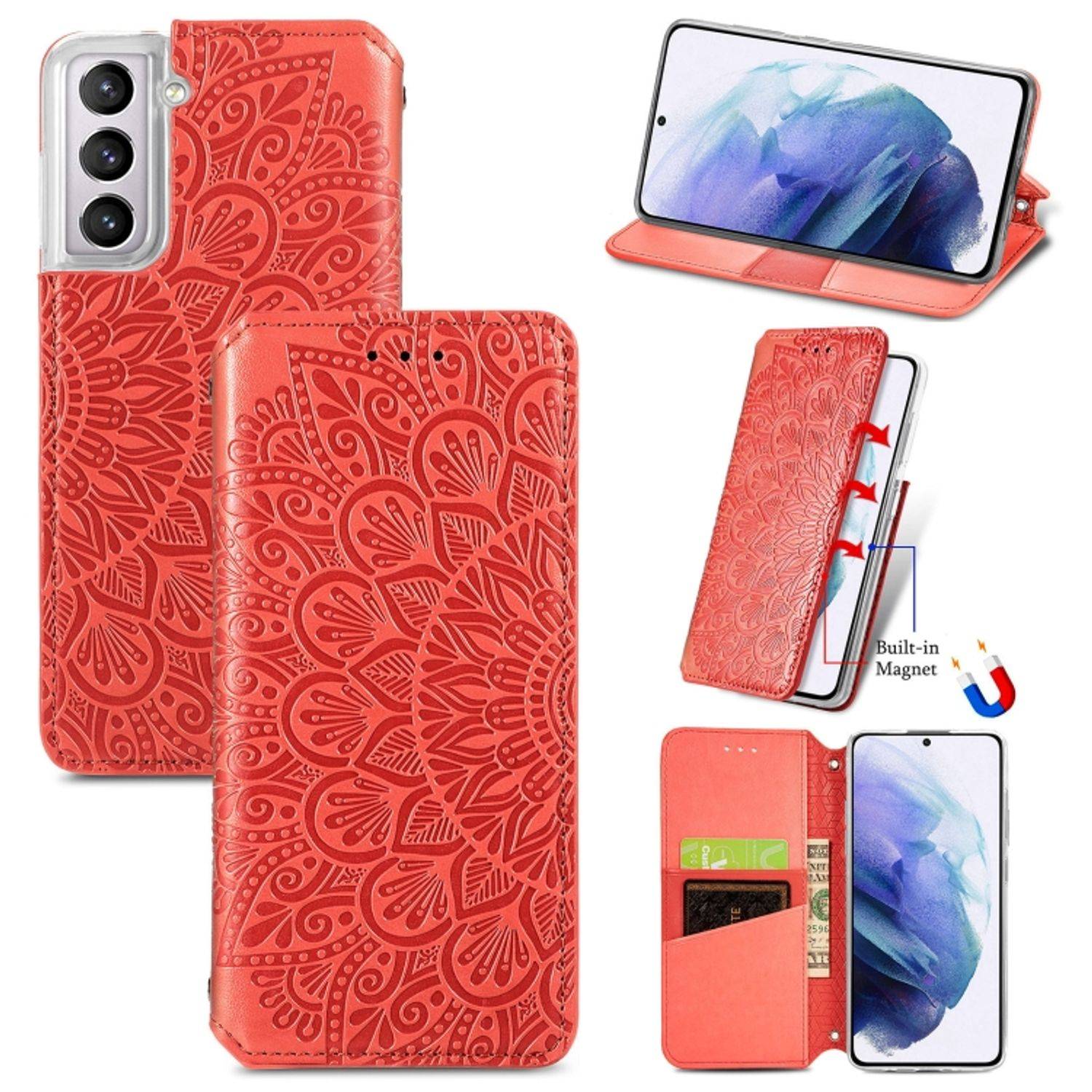 Hülle kompatibel mit Samsung Galaxy S22 5G Kunstleder Handyhülle - Handy Case Rot