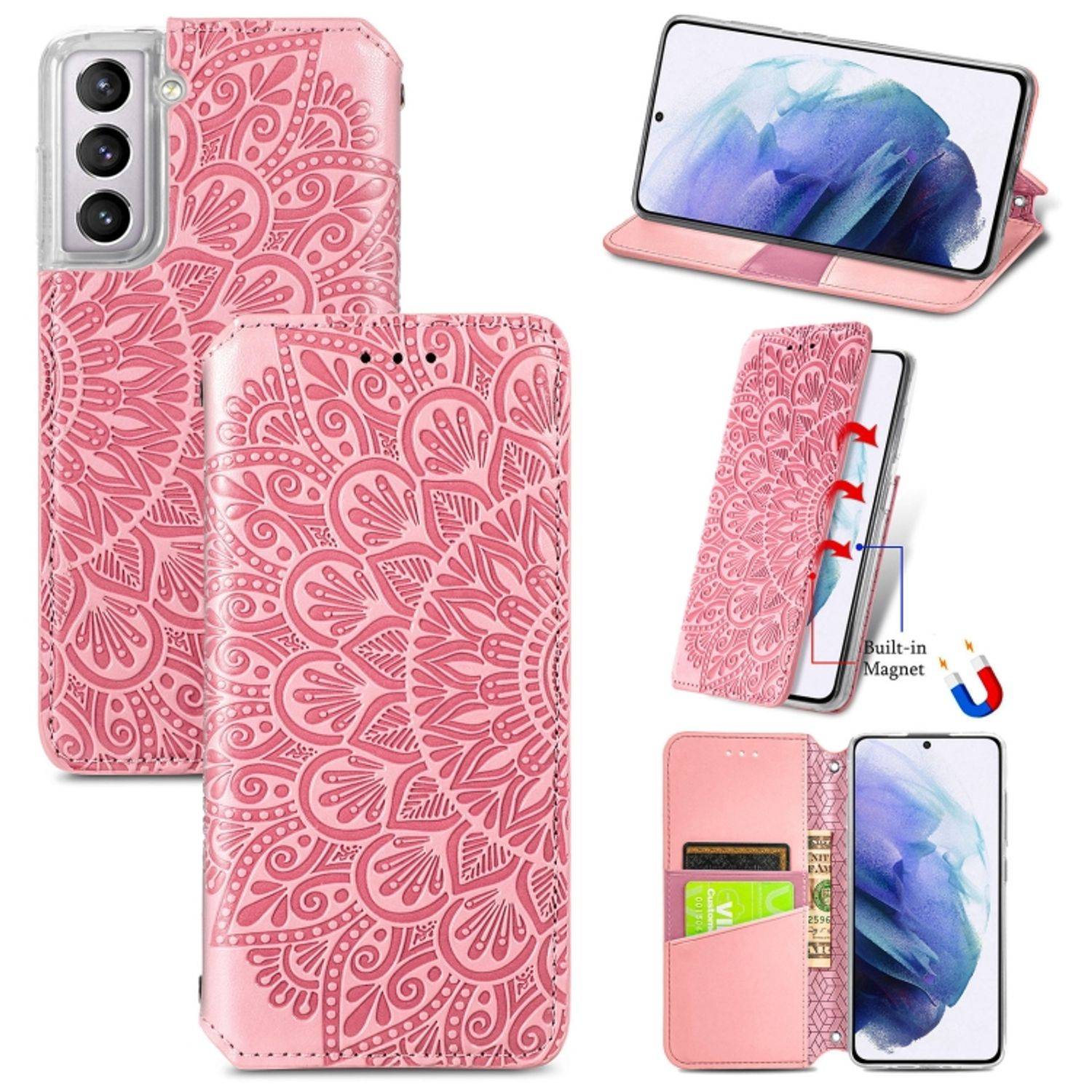 Hülle kompatibel mit Samsung Galaxy S22 5G Kunstleder Handyhülle - Handy Case Rosa