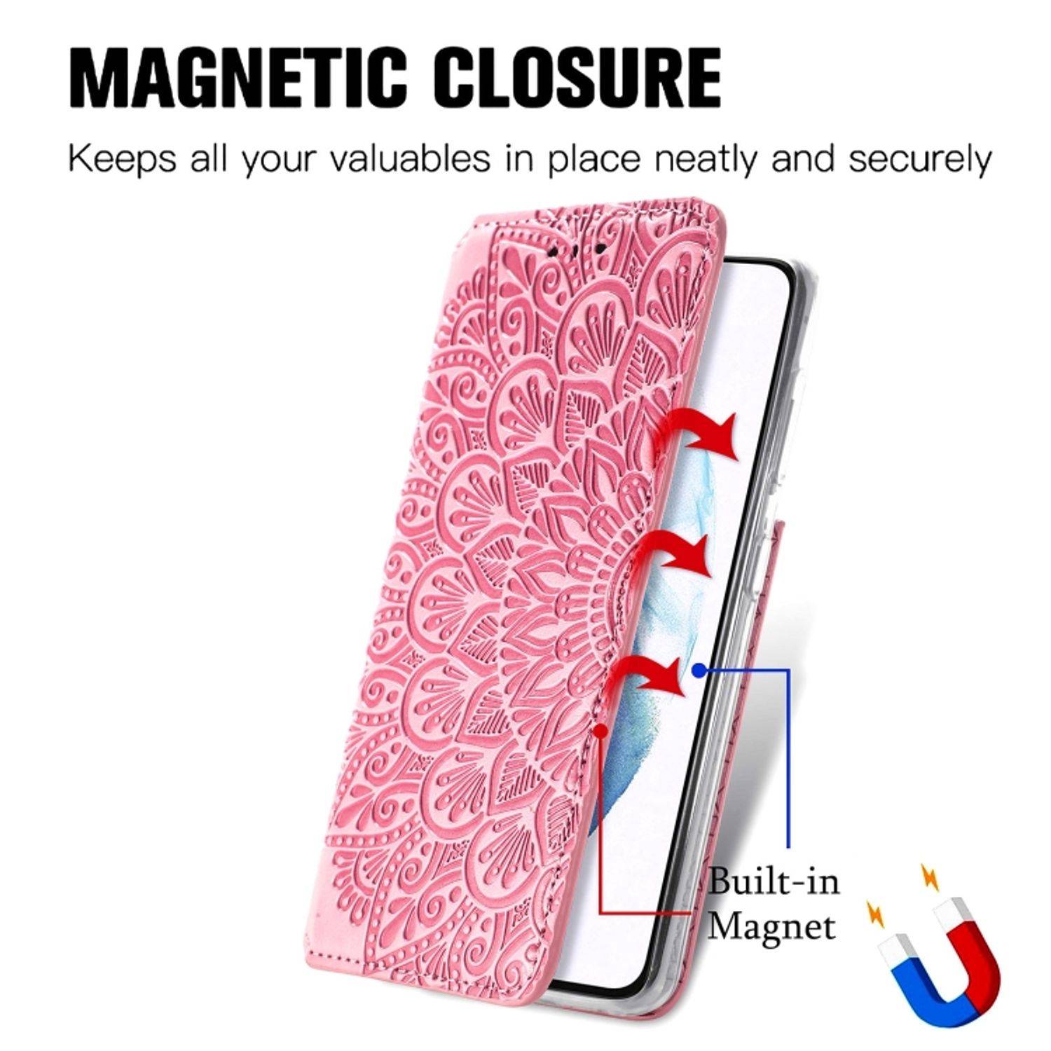 Hülle kompatibel mit Samsung Galaxy S22 5G Kunstleder Handyhülle - Handy Case Rosa