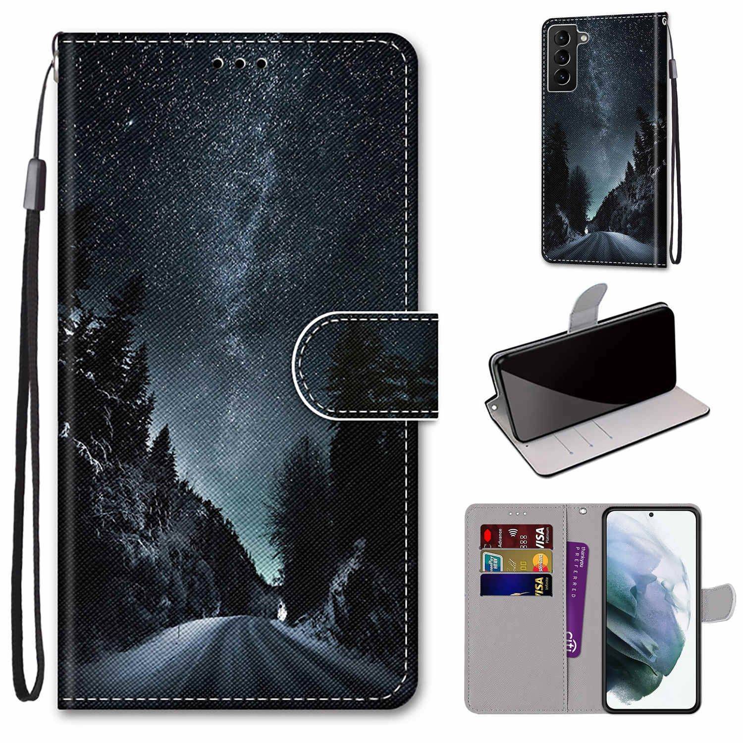Hülle kompatibel mit Samsung Galaxy S22 Plus 5G Kunstleder Handyhülle - Handy Case Bergstraße Sternenhimmel