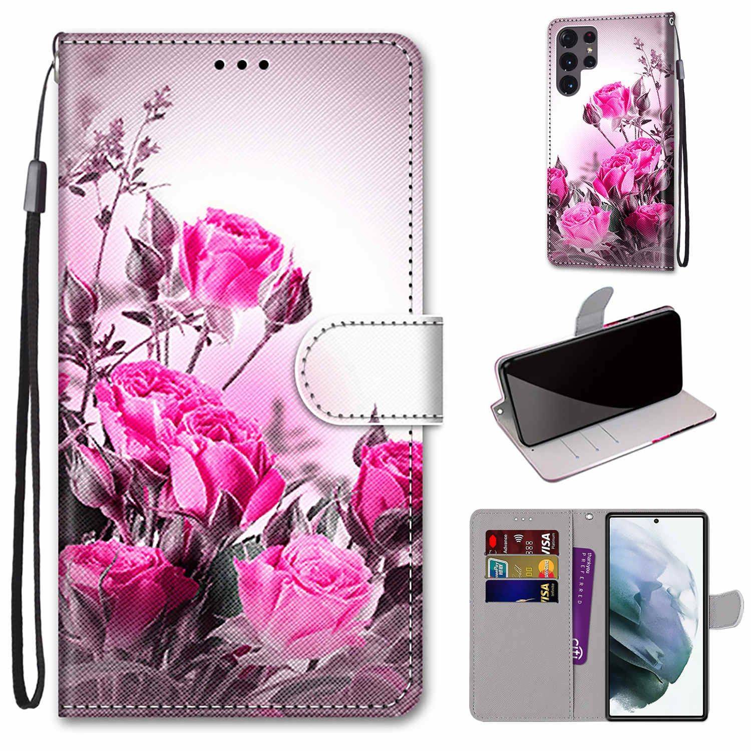 Hülle kompatibel mit Samsung Galaxy S22 Ultra 5G Kunstleder Handyhülle - Handy Case Wilde Rose