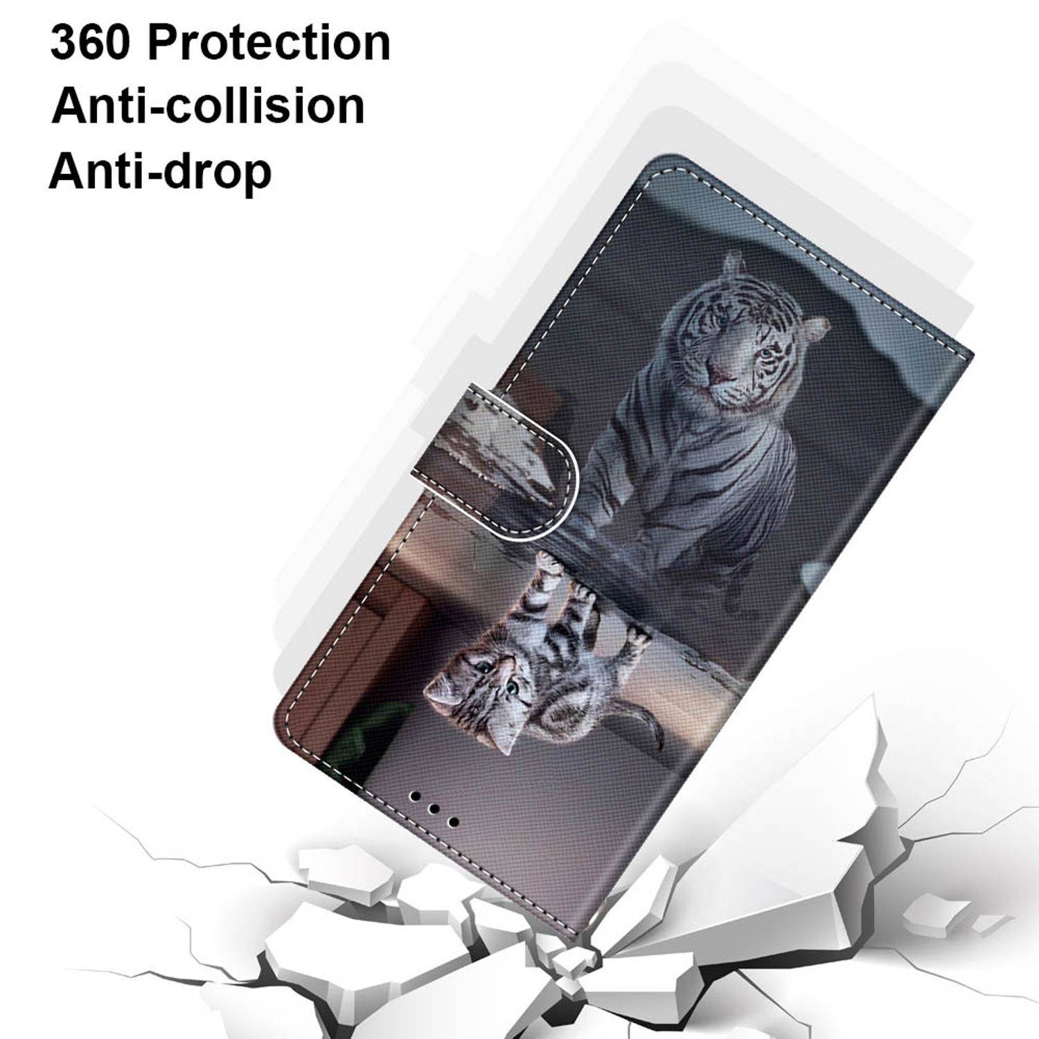Hülle kompatibel mit Samsung Galaxy S22 Ultra 5G Kunstleder Handyhülle - Handy Case Katze wird zum Tiger