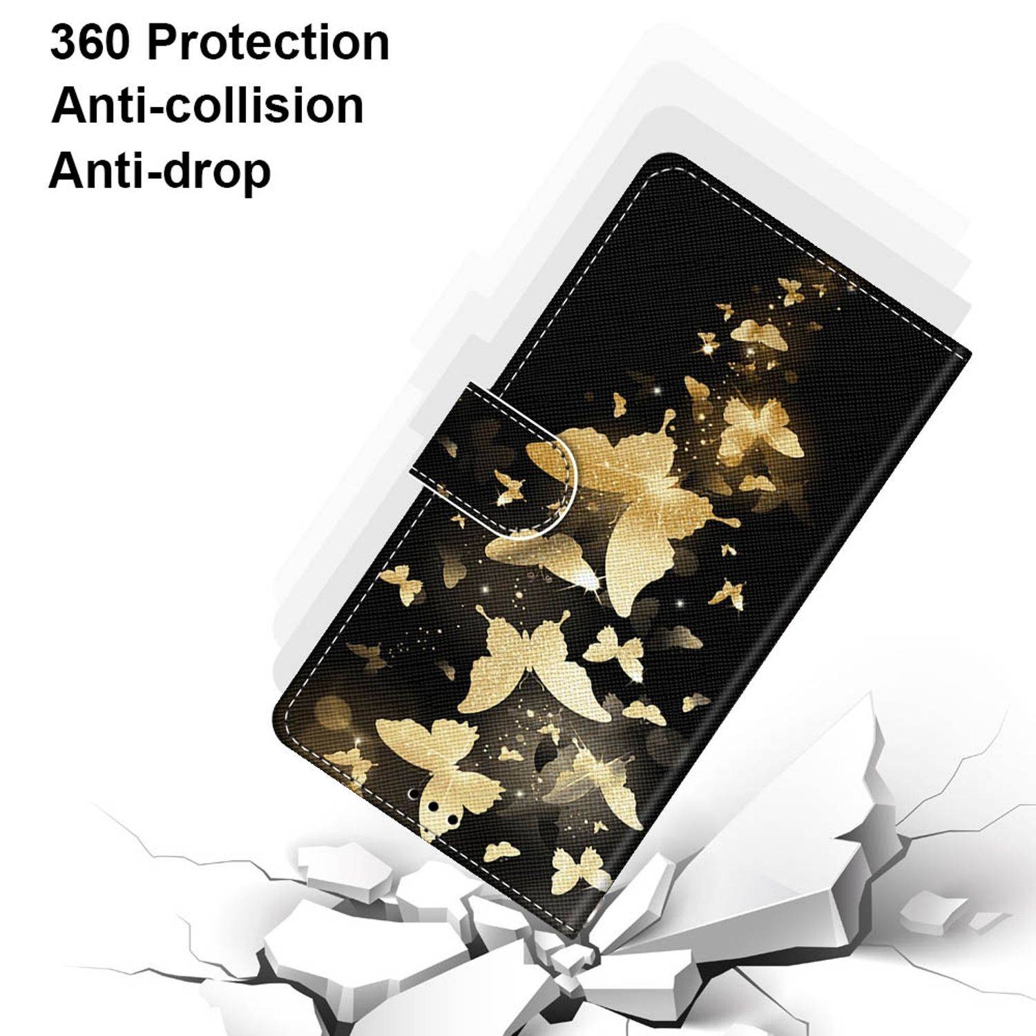 Hülle kompatibel mit Samsung Galaxy S22 Ultra 5G Kunstleder Handyhülle - Handy Case Goldene Schmetterlingsgruppe