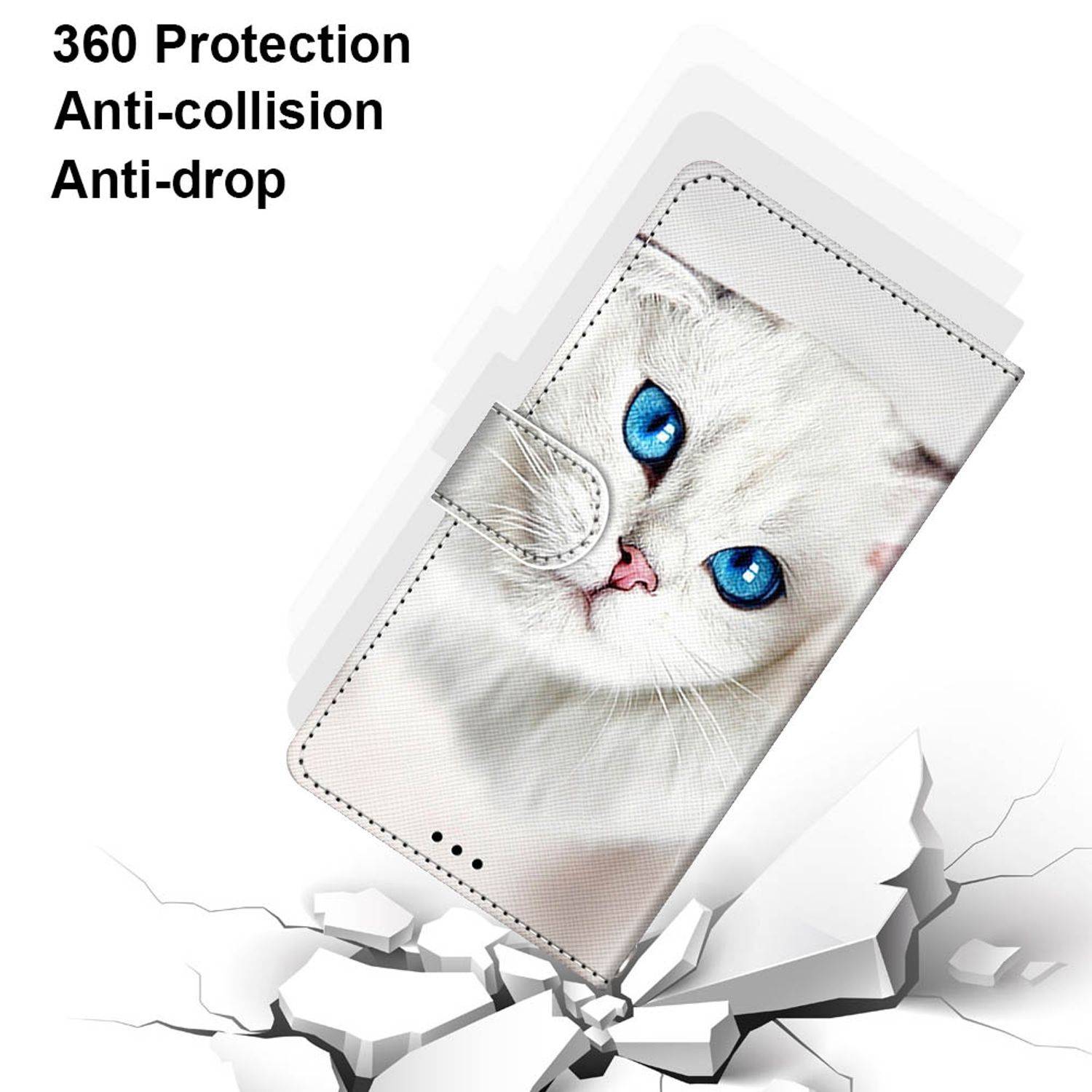 Hülle kompatibel mit Samsung Galaxy S22 Ultra 5G Kunstleder Handyhülle - Handy Case Weißes Kätzchen