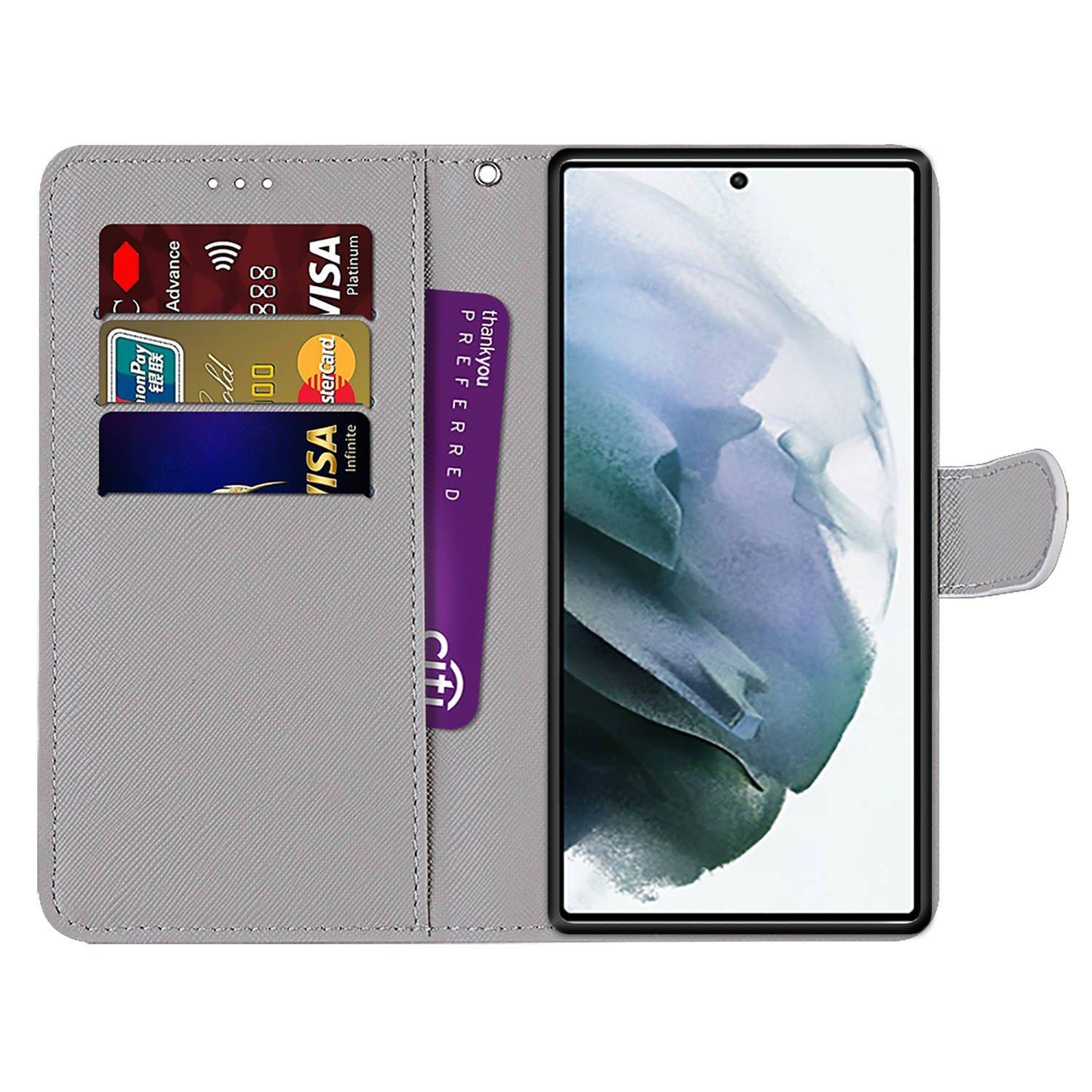 Hülle kompatibel mit Samsung Galaxy S22 Ultra 5G Kunstleder Handyhülle - Handy Case Weißes Kätzchen