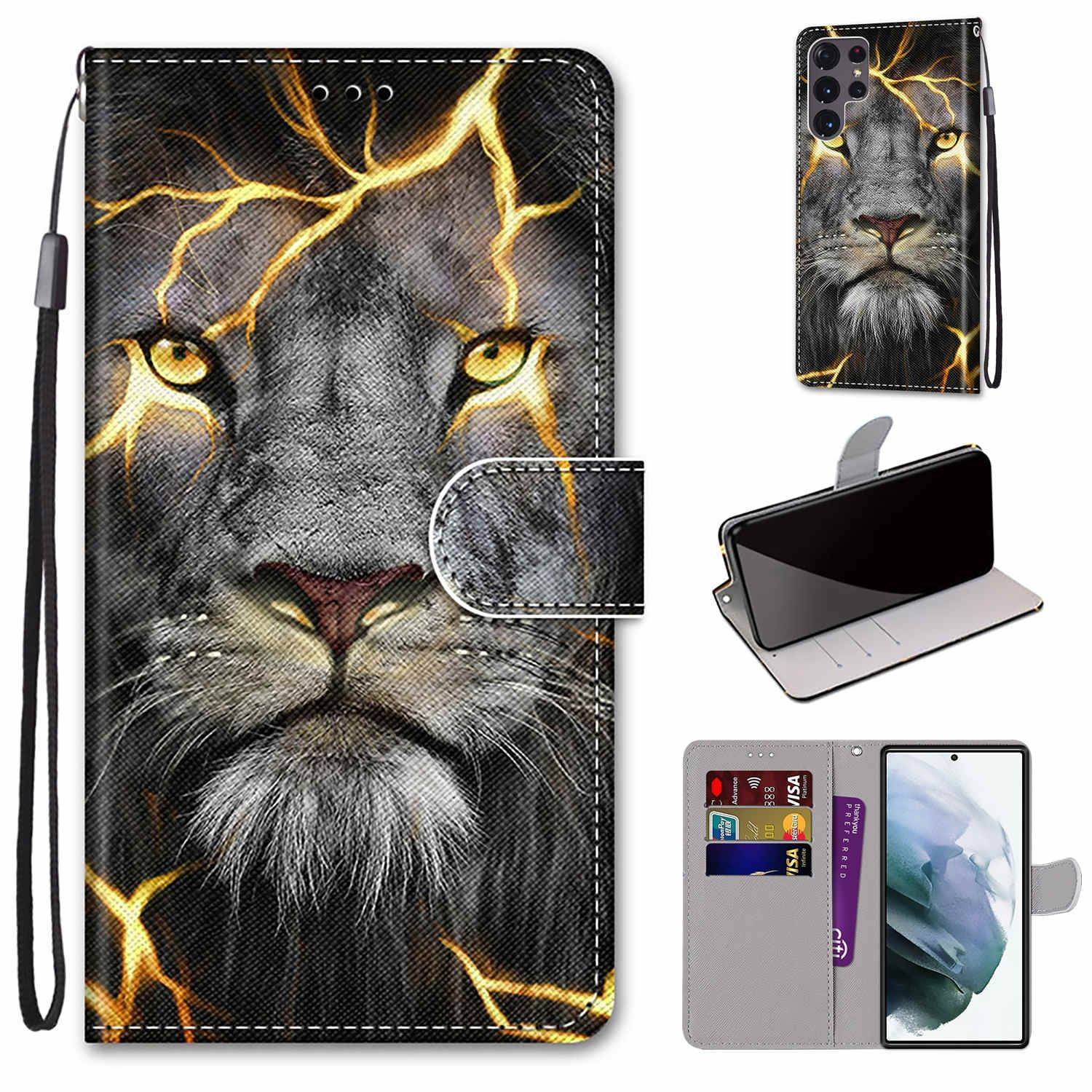 Hülle kompatibel mit Samsung Galaxy S22 Ultra 5G Kunstleder Handyhülle - Handy Case Spaltlöwe