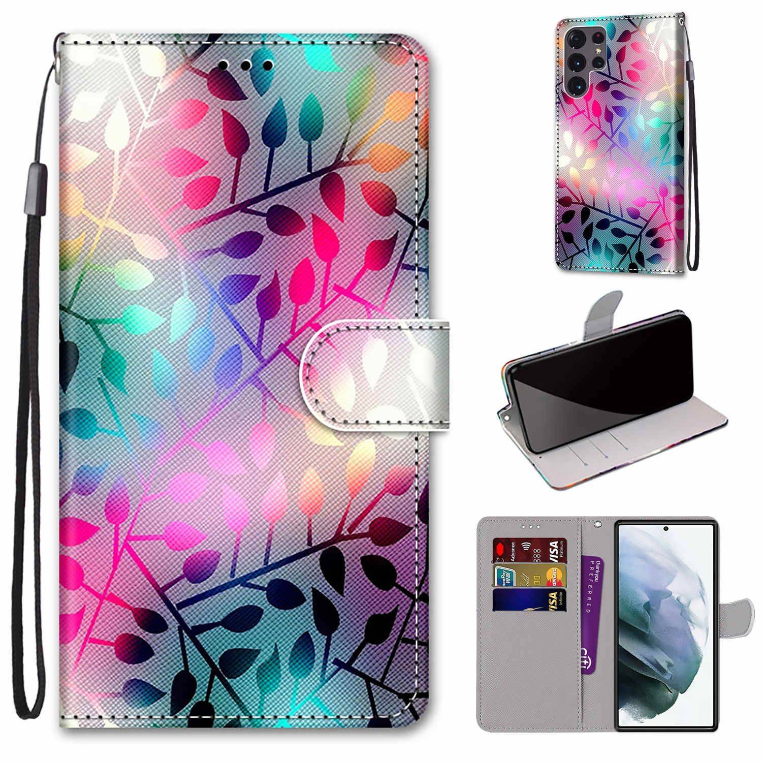 Hülle kompatibel mit Samsung Galaxy S22 Ultra 5G Kunstleder Handyhülle - Handy Case Transluzentes Glas