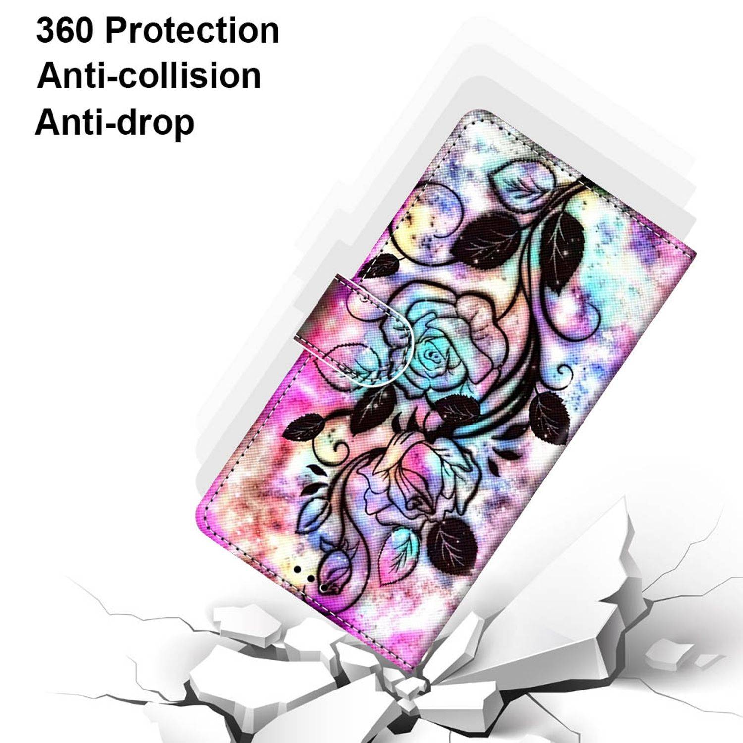 Hülle kompatibel mit Samsung Galaxy S22 Ultra 5G Kunstleder Handyhülle - Handy Case Farbe Bottom Hollow Flower