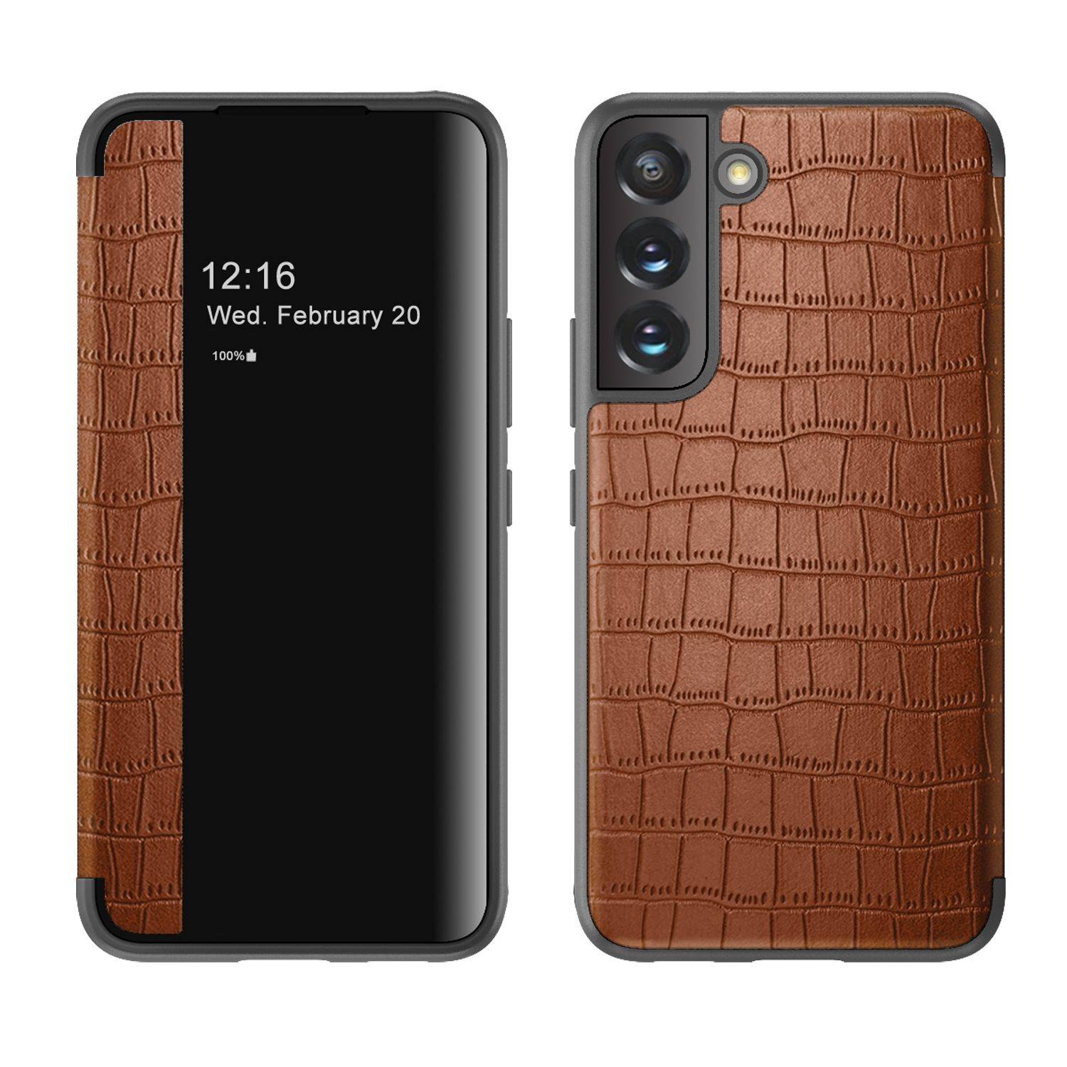 Hülle kompatibel mit Samsung Galaxy S22 5G Kunstleder Handyhülle - Handy Case Braun