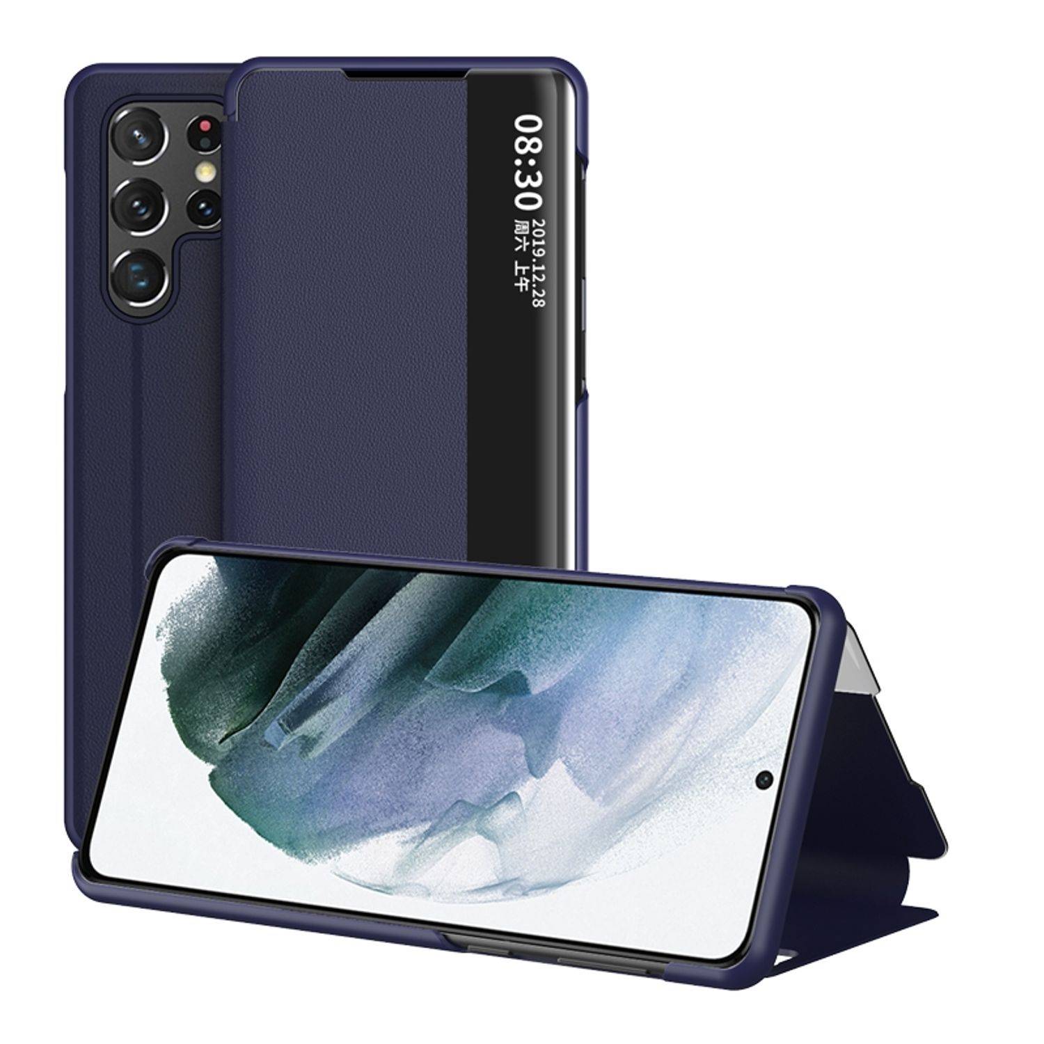 Hülle kompatibel mit Samsung Galaxy S22 Ultra 5G Kunstleder Handyhülle - Handy Case Blau