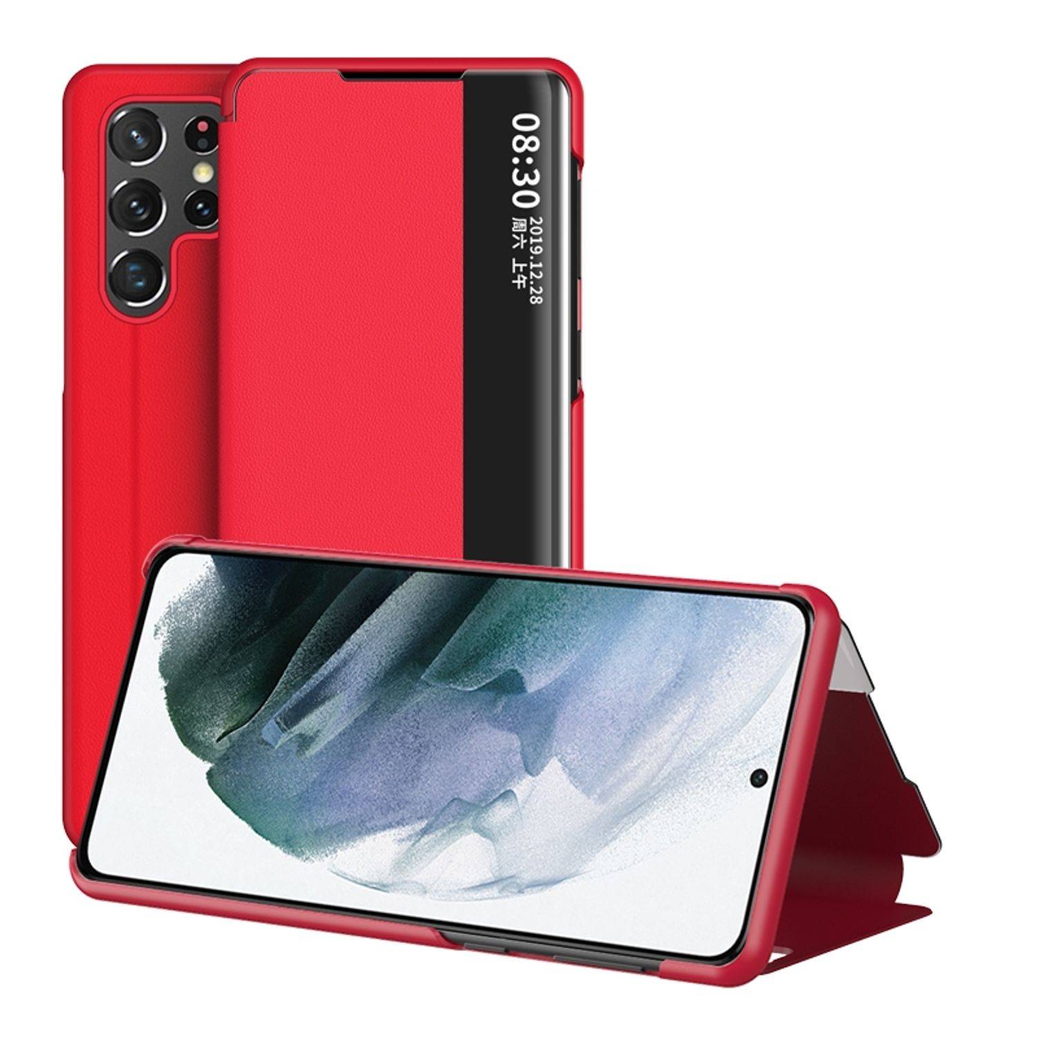 Hülle kompatibel mit Samsung Galaxy S22 Ultra 5G Kunstleder Handyhülle - Handy Case Rot