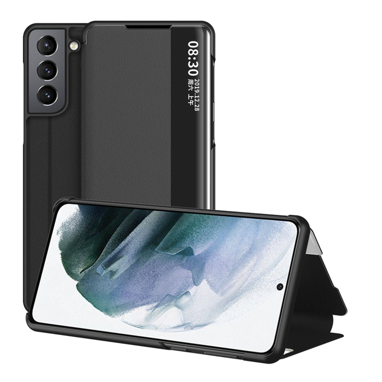 Hülle kompatibel mit Samsung Galaxy S22 Plus 5G Kunstleder Handyhülle - Handy Case Schwarz