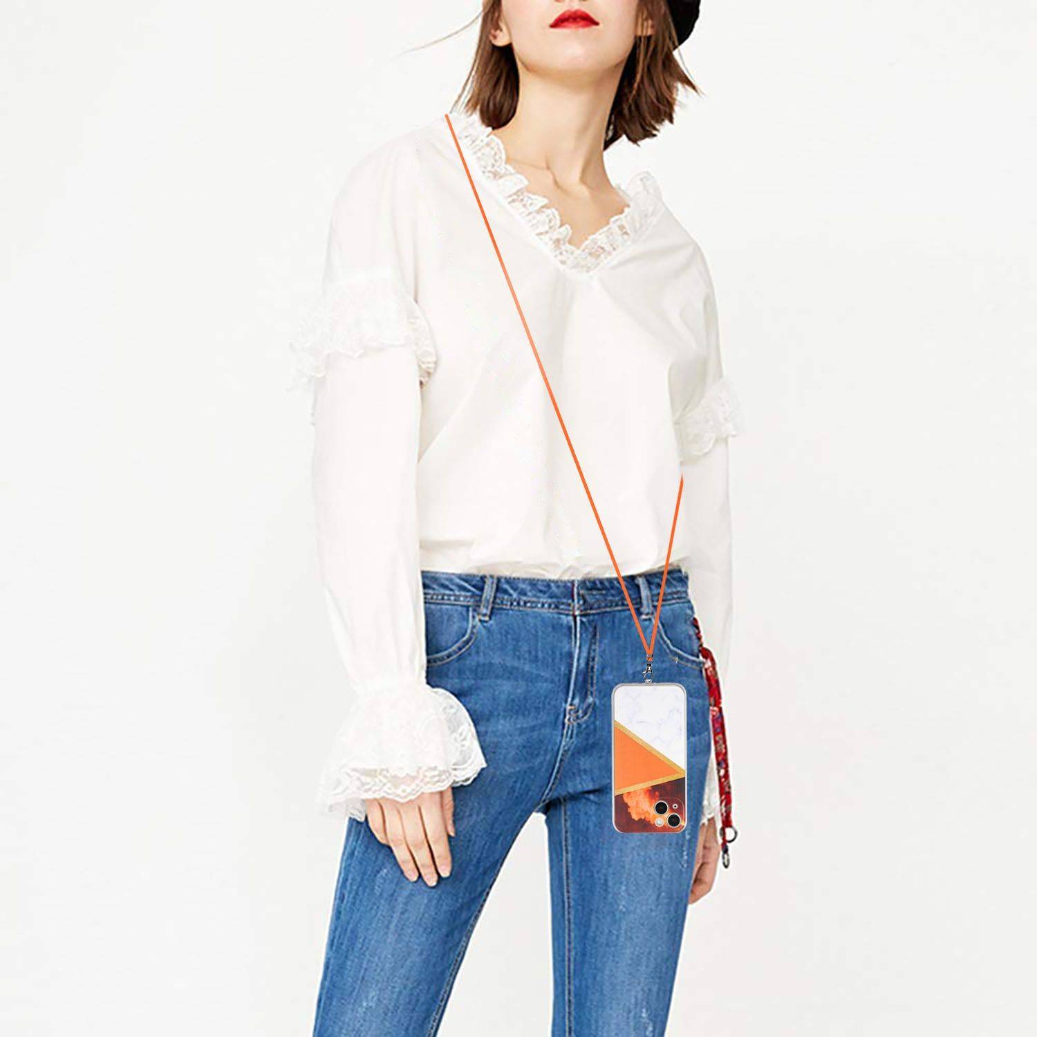 Hülle kompatibel mit Apple iPhone 13 mini Kunststoff Handykette Cover - Case Handyhülle Orange