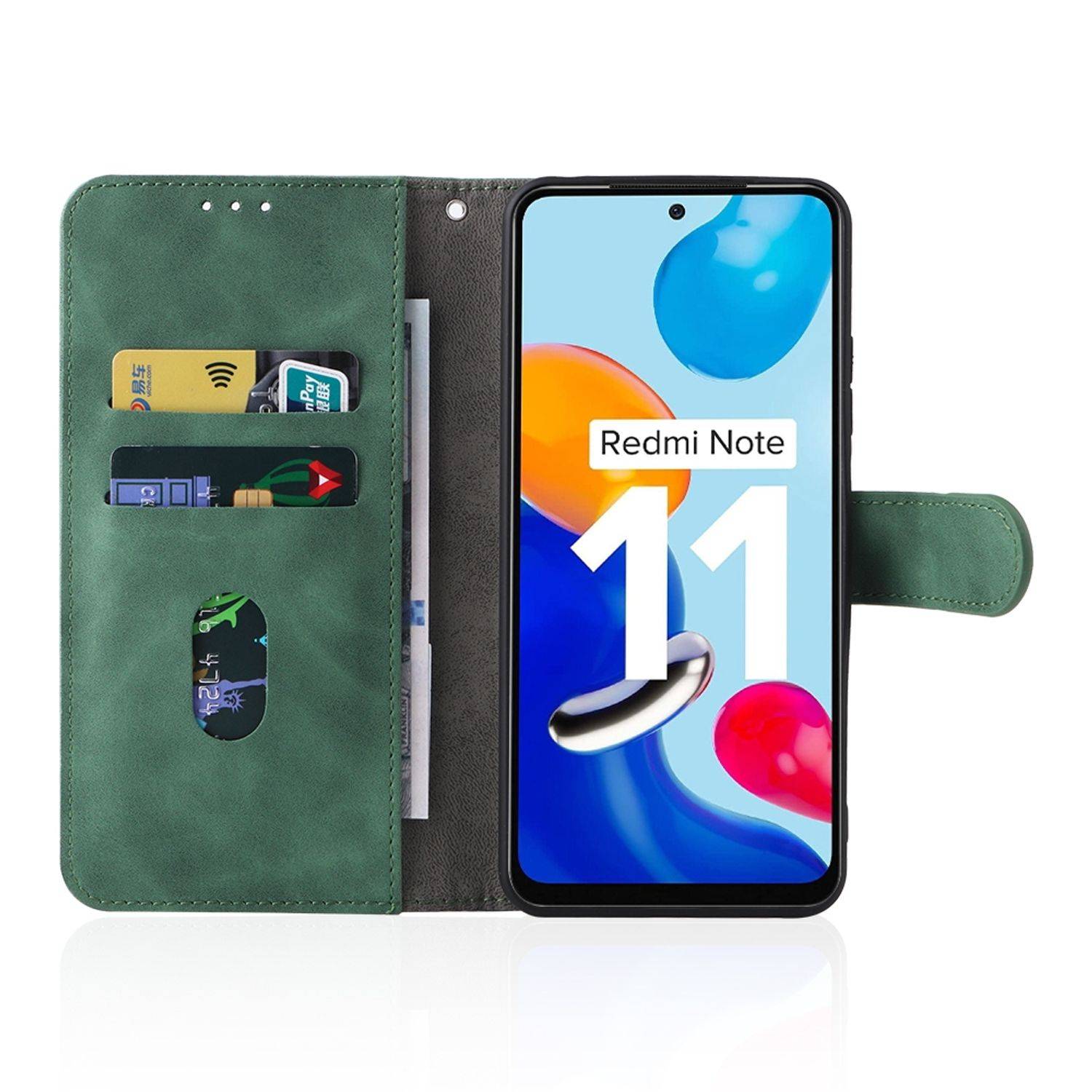 Hülle kompatibel mit Xiaomi Redmi Note 11 / Note 11S Global Kunstleder Handyhülle - Handy Case Grün