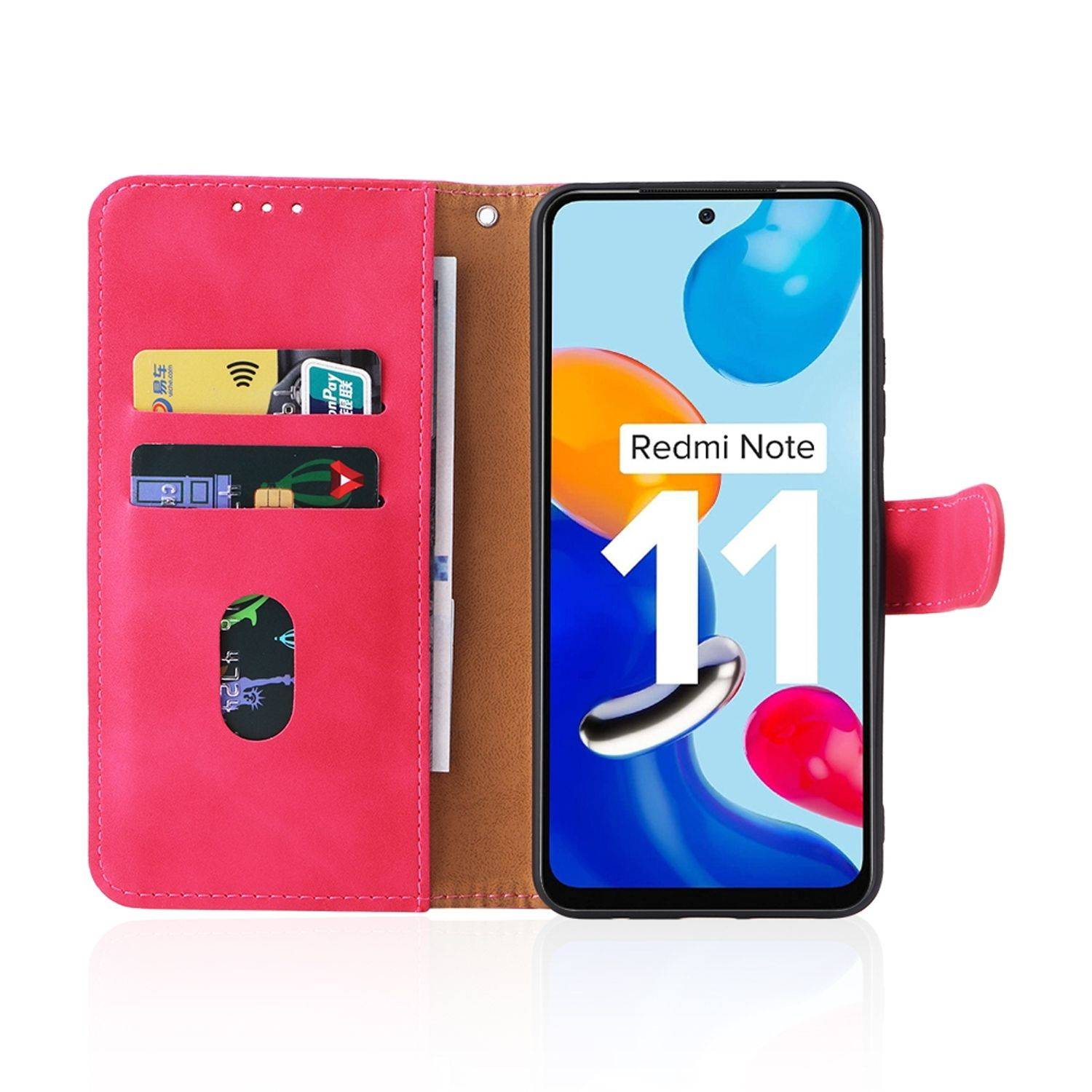 Hülle kompatibel mit Xiaomi Redmi Note 11 / Note 11S Global Kunstleder Handyhülle - Handy Case Rosa Rot