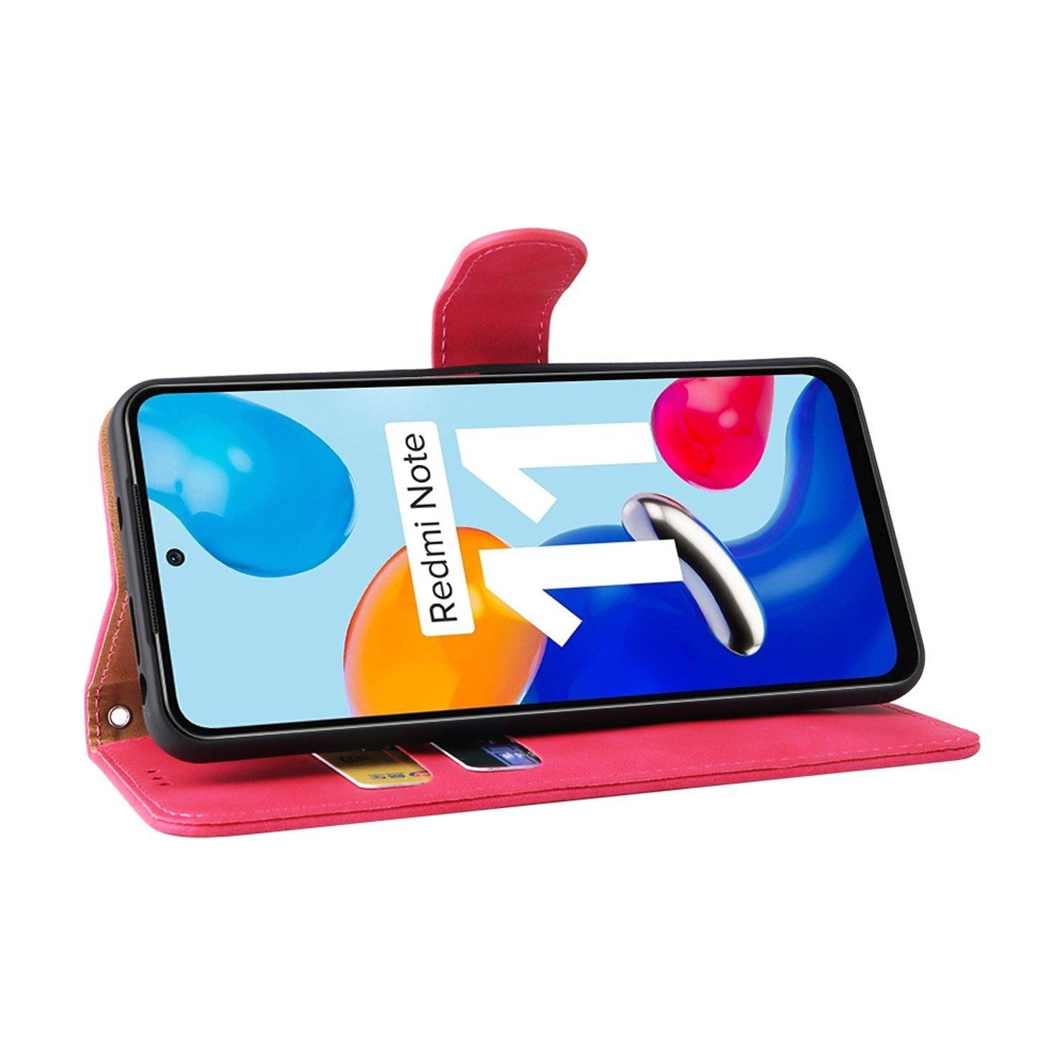 Hülle kompatibel mit Xiaomi Redmi Note 11 / Note 11S Global Kunstleder Handyhülle - Handy Case Rosa Rot