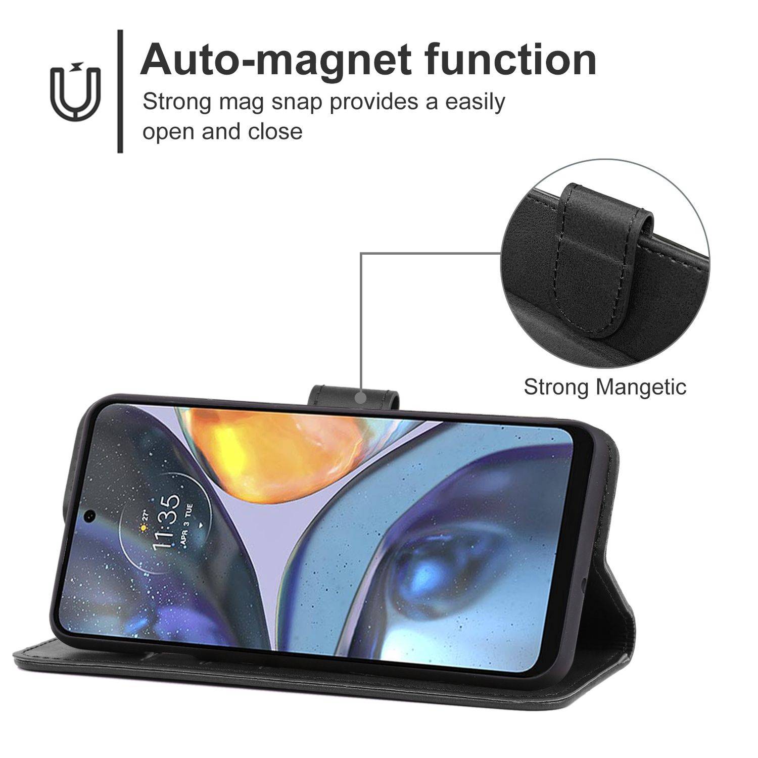 Hülle kompatibel mit Motorola Moto G22 Kunstleder Handyhülle - Handy Case Schwarz