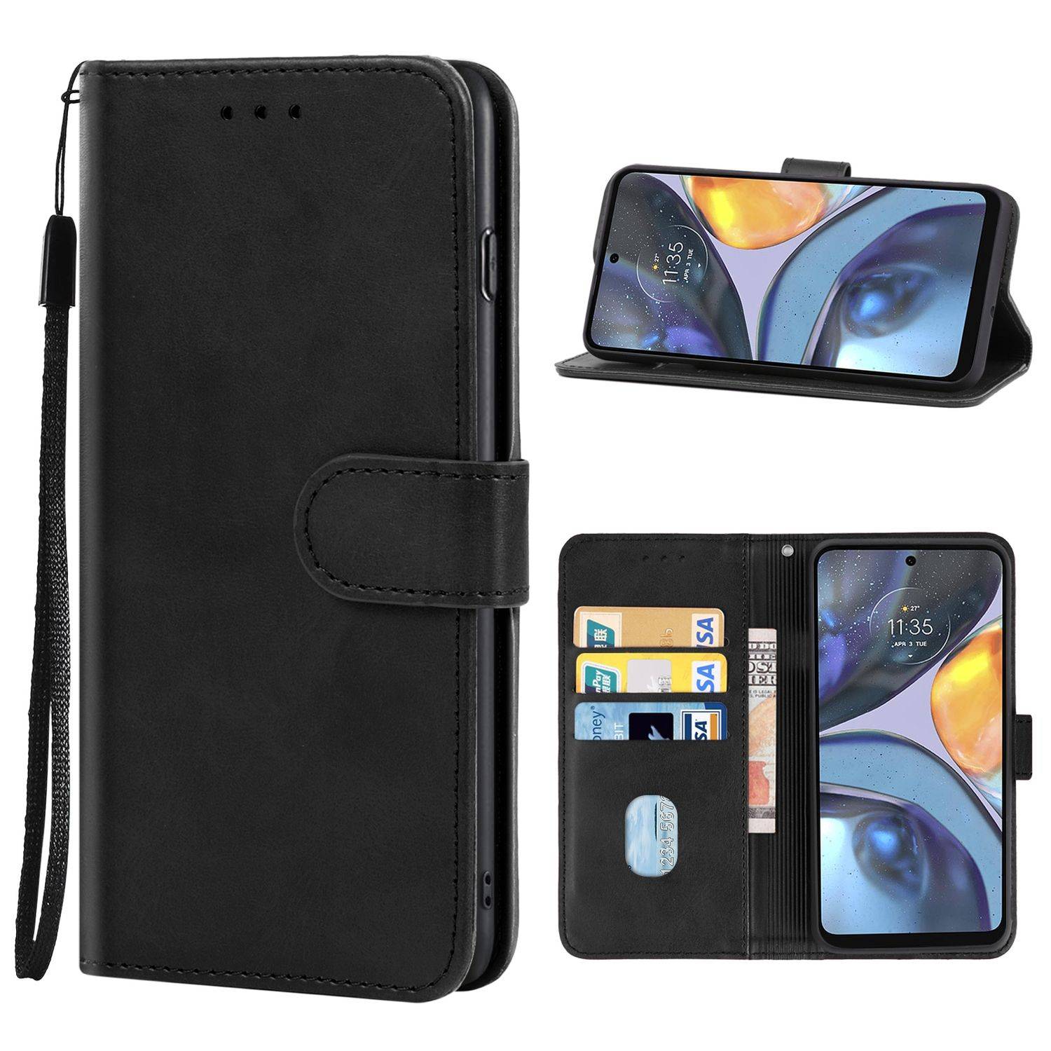 Hülle kompatibel mit Motorola Moto G22 Kunstleder Handyhülle - Handy Case Schwarz