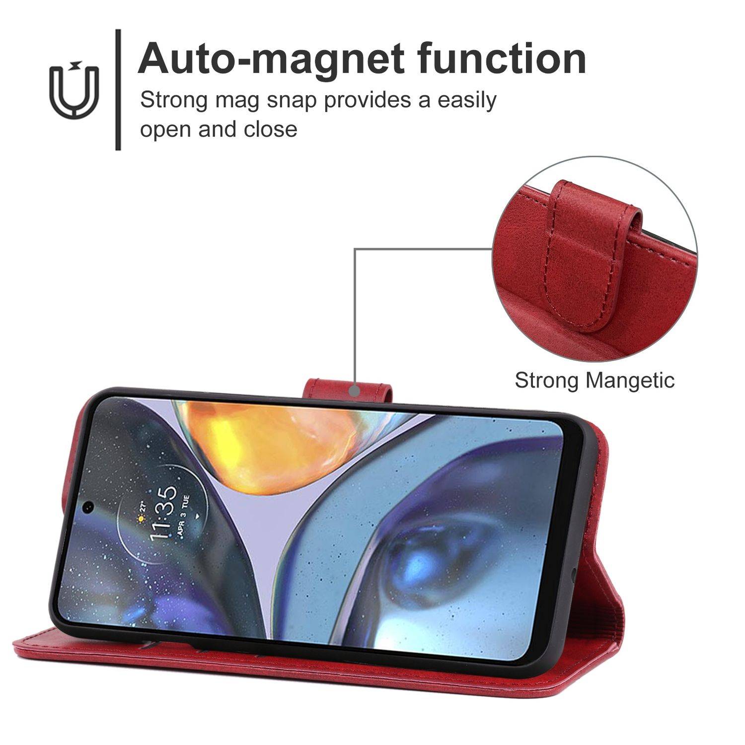 Hülle kompatibel mit Motorola Moto G22 Kunstleder Handyhülle - Handy Case Rot