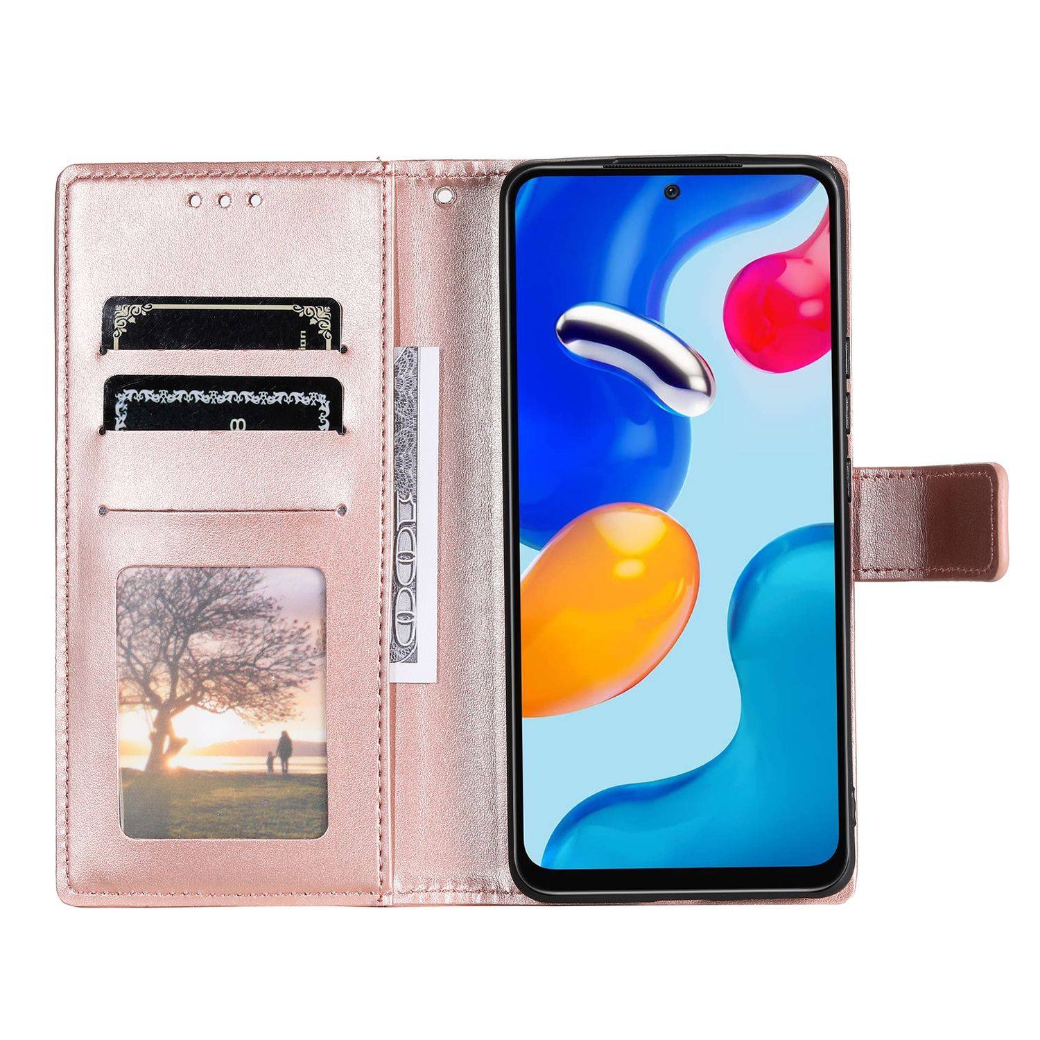 Hülle kompatibel mit Xiaomi Redmi Note 11 / Note 11S Global Kunstleder Handyhülle - Handy Case Rosengold