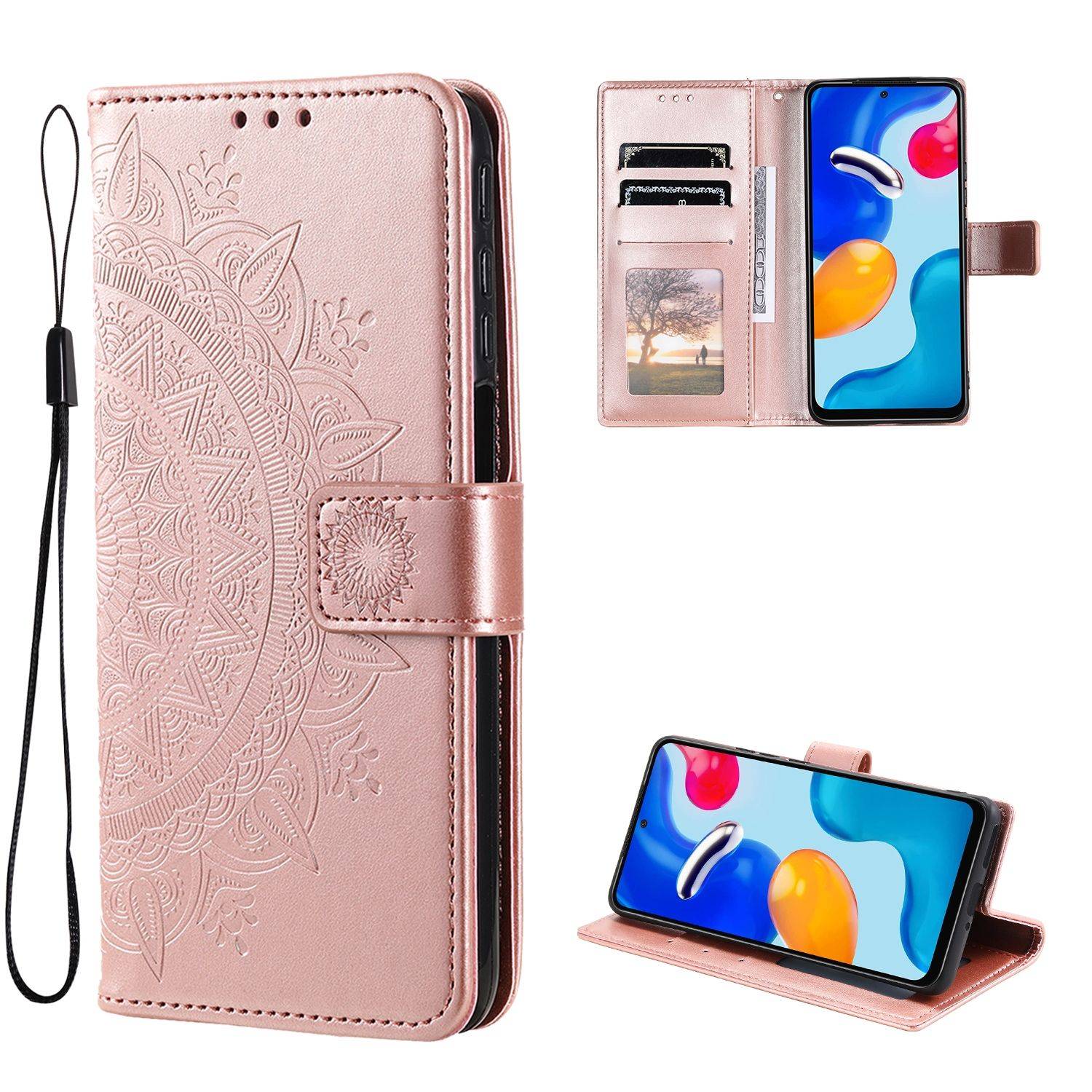 Hülle kompatibel mit Xiaomi Redmi Note 11 / Note 11S Global Kunstleder Handyhülle - Handy Case Rosengold